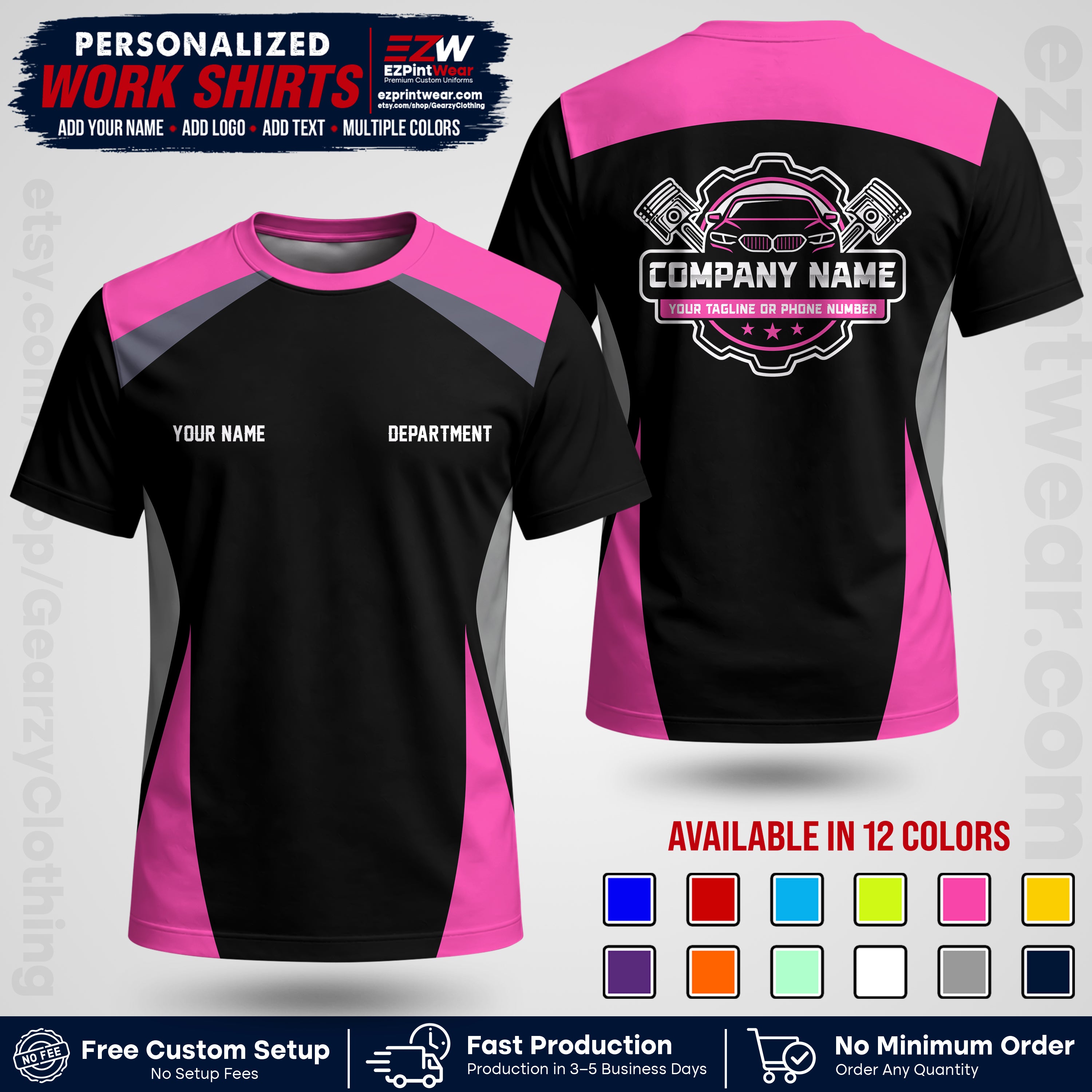 Custom Mechanic Work Shirt with Name, Logo & Text | Auto Shop Uniform | Workwear MCN 08