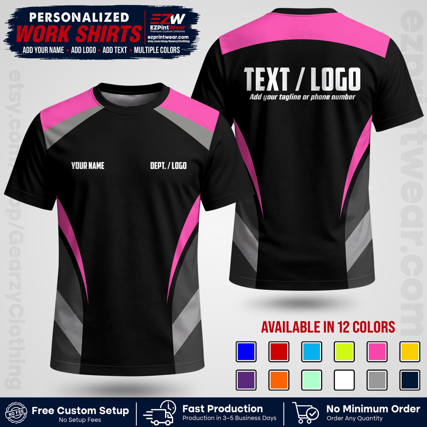 Custom All Over Print Work Uniform Shirt with Name, Logo & Text | Custom Hawaiian Shirt | Company Shirt | Employee Uniform UNF03