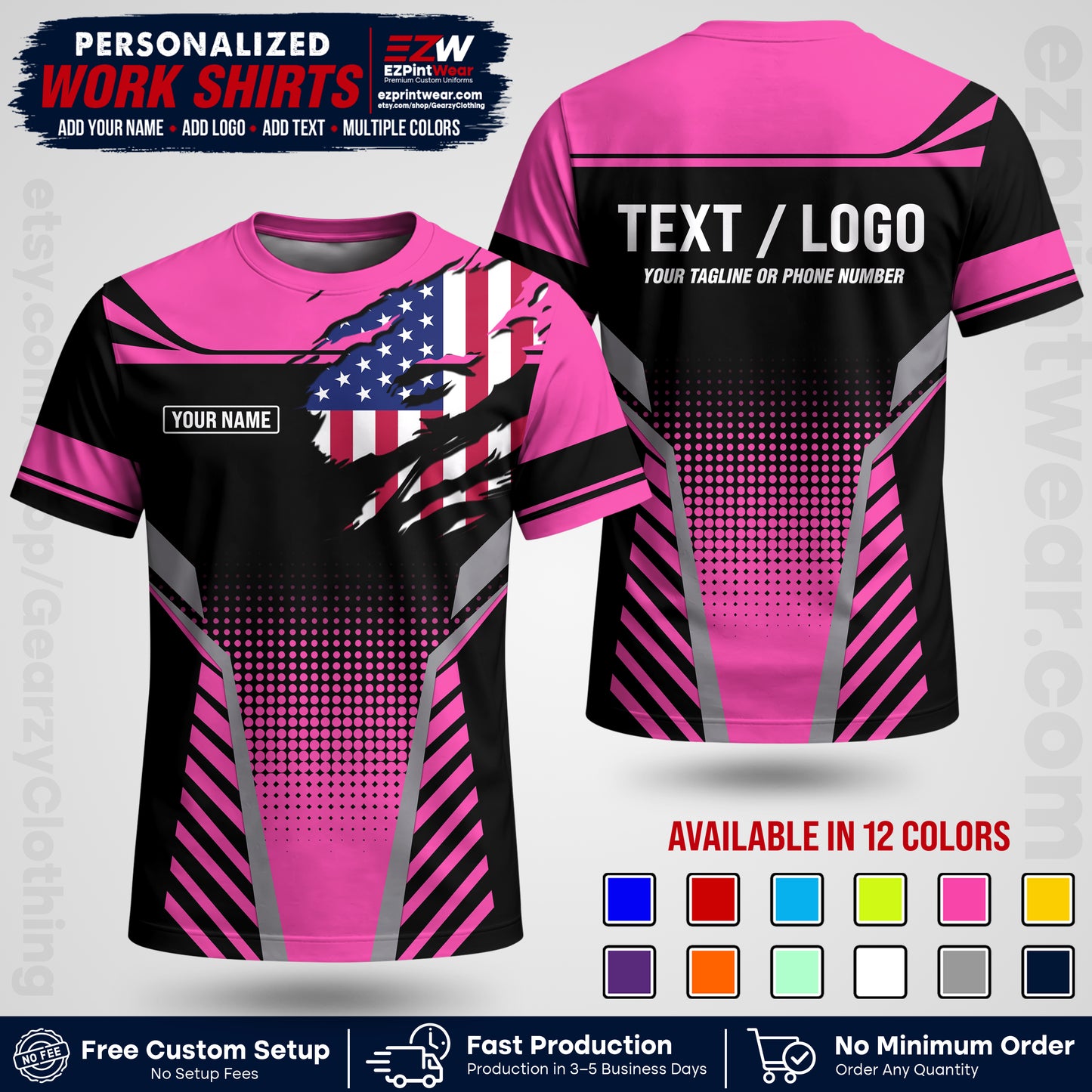 Custom All Over Print Work Uniform Shirt with Name, Logo & Text | Custom Hawaiian Shirt | Company Shirt | Employee Uniform UNF07