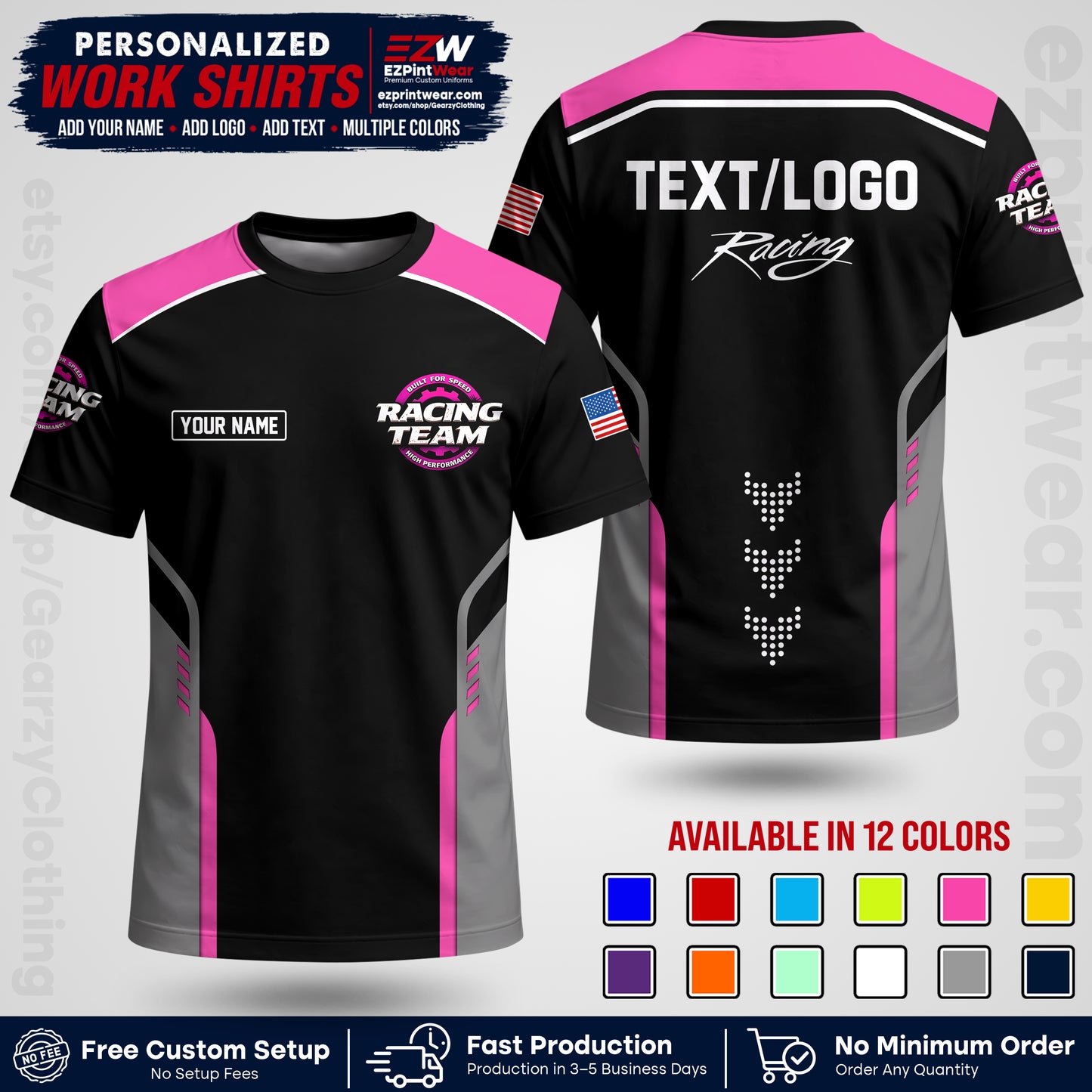 Custom Racing Shirt with Name, Logo & Text | Race Team Uniform | Crew Apparel RC09