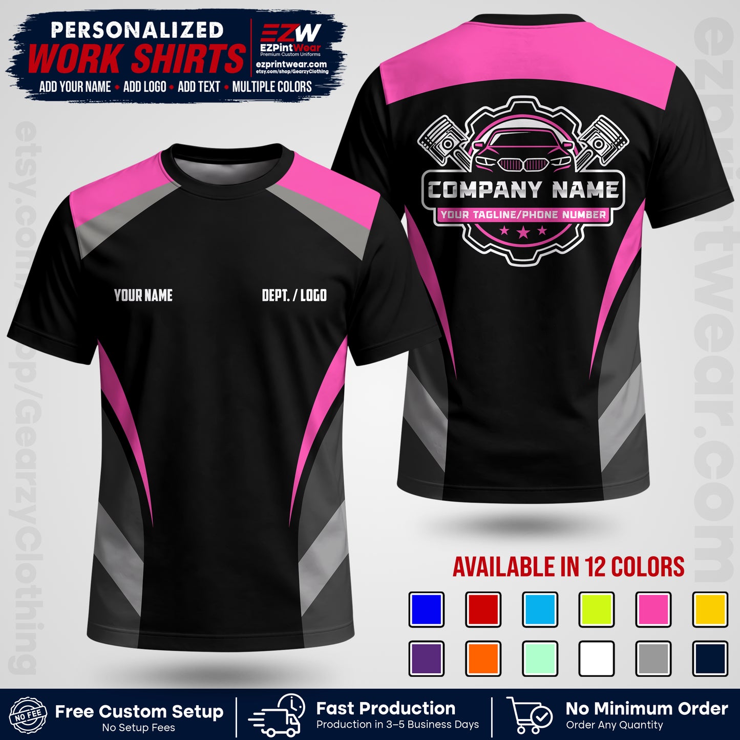Custom Mechanic Work Shirt with Name, Logo & Text | Auto Shop Uniform | Workwear MCN 05