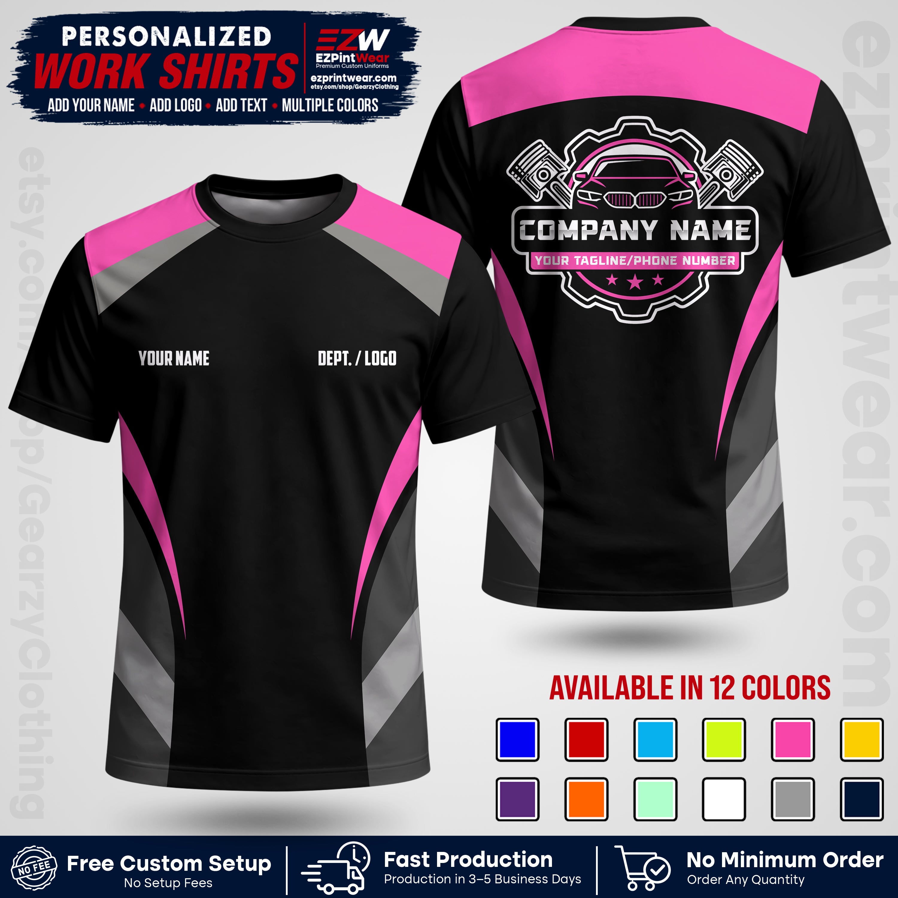 Custom Mechanic Work Shirt with Name, Logo & Text | Auto Shop Uniform | Workwear MCN 05