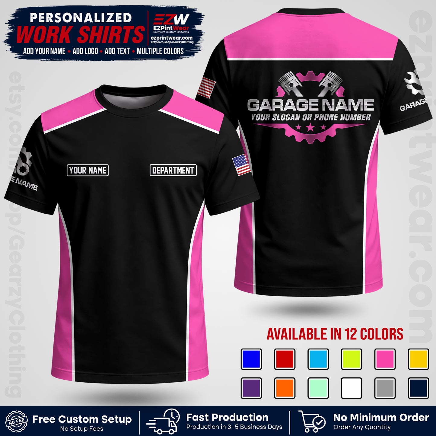 Custom Mechanic Work Shirt with Name, Logo & Text | Auto Shop Uniform | Workwear MCN 07