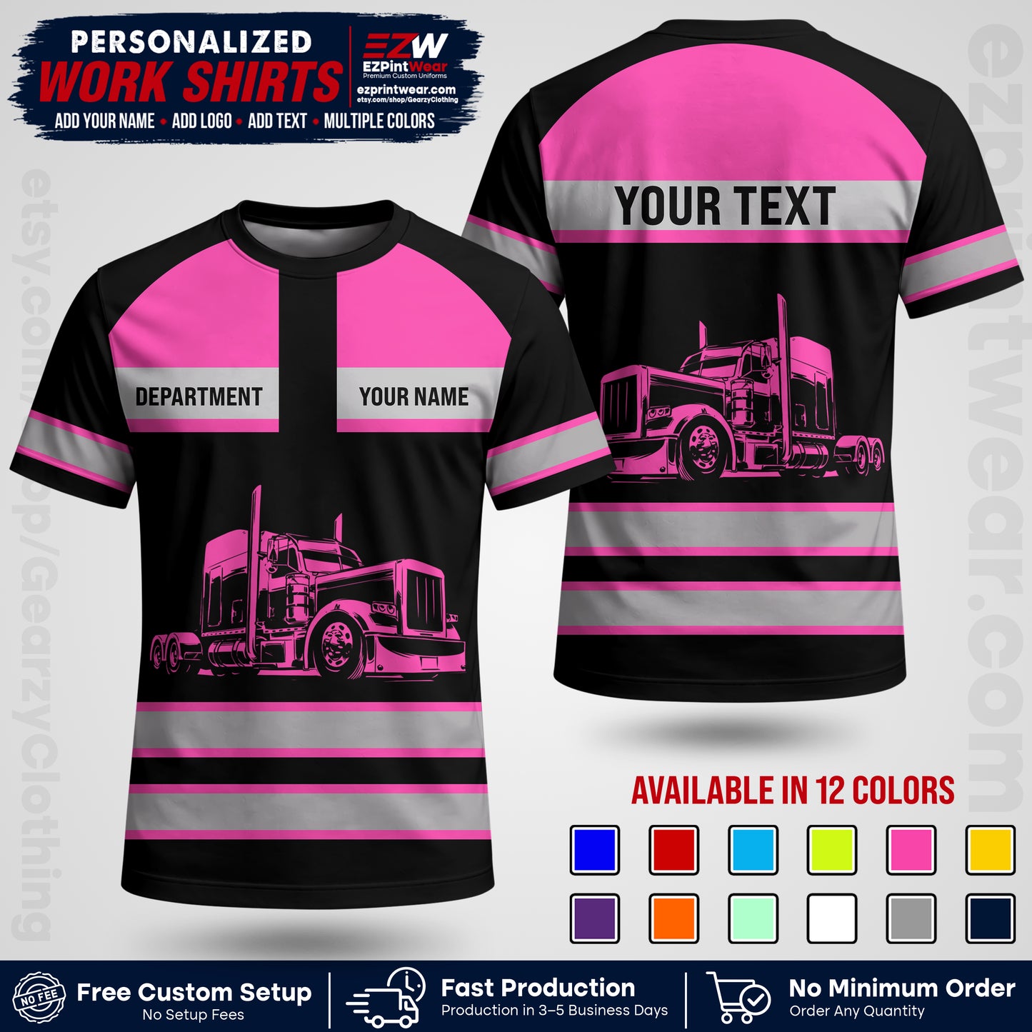 Personalized Truck Driver Workwear Uniform | Custom Safety Stripe Apparel | Non-Reflective Reflective Style Design TW02