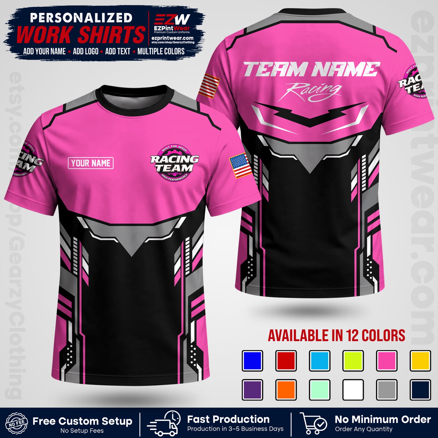 Custom Racing Shirt with Name, Logo & Text | Race Team Uniform | Crew Apparel RC11