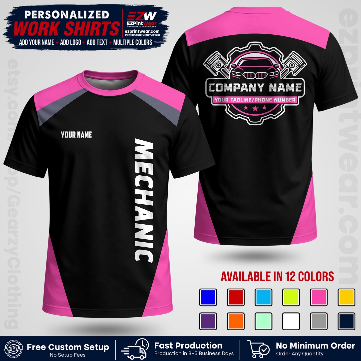 Custom Mechanic Work Shirt with Name, Logo & Text | Auto Shop Uniform | Workwear MCN 02