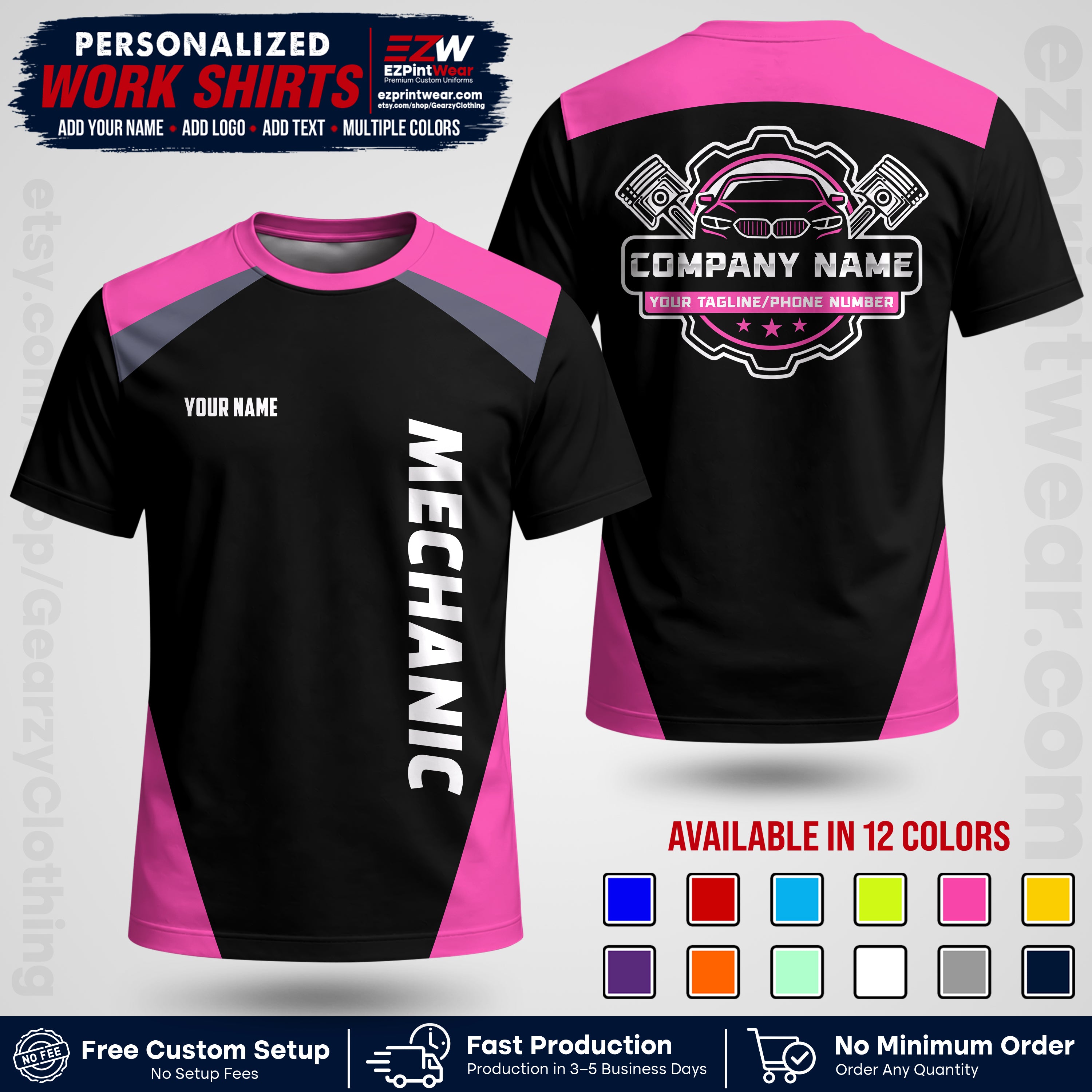 Custom Mechanic Work Shirt with Name, Logo & Text | Auto Shop Uniform | Workwear MCN 02