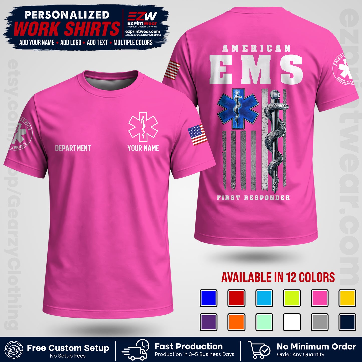 Custom EMS Shirt with Name, Logo & Text | EMS Team Uniform | First Responder Workwear EMSU03