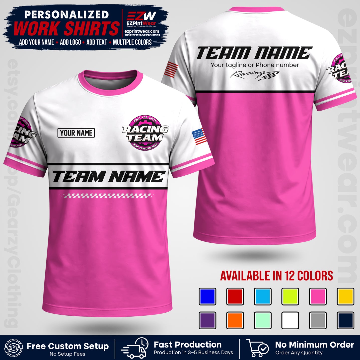 Custom Racing Shirt with Name, Logo & Text | Race Team Uniform | Crew Apparel RC12
