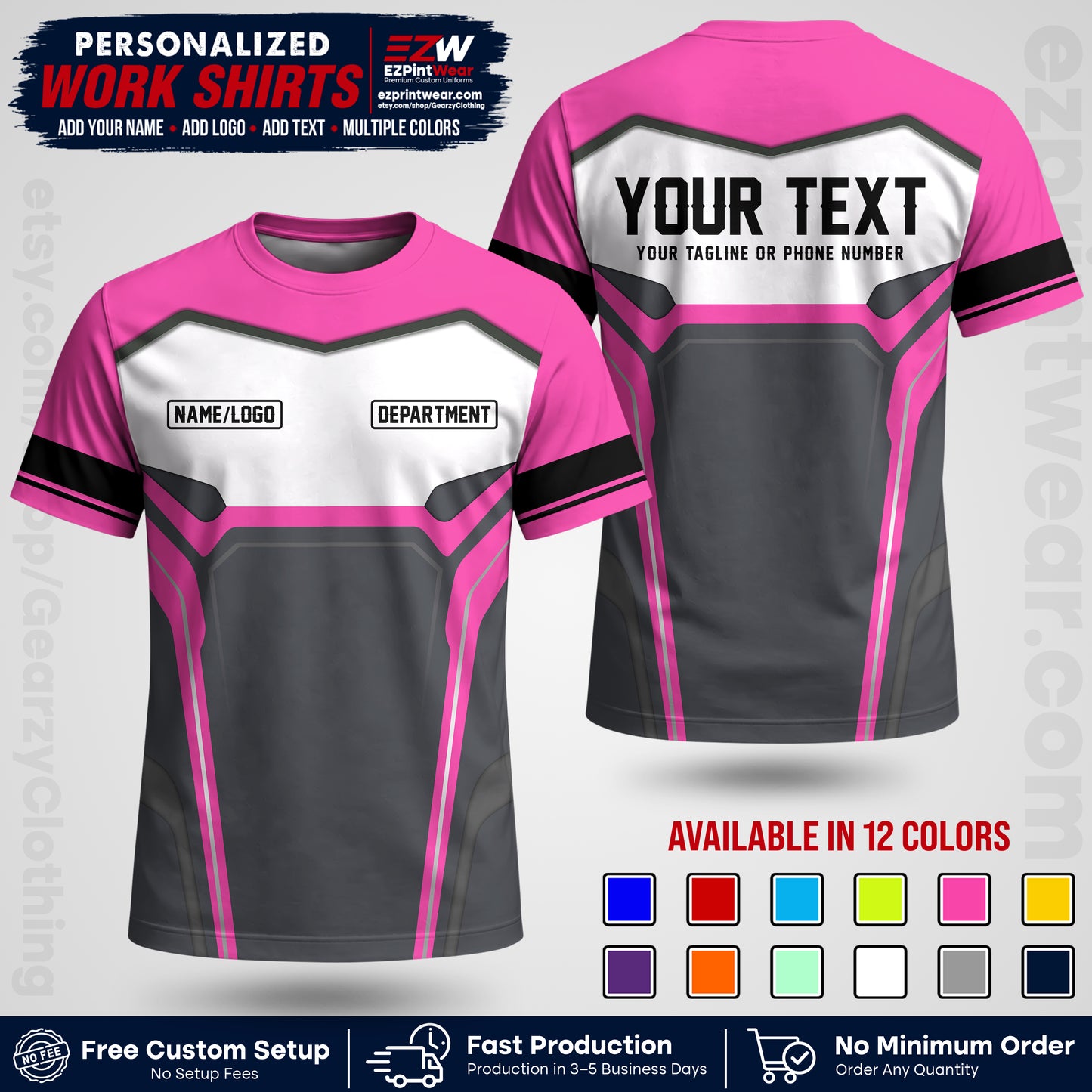 Custom All Over Print Work Uniform Shirt with Name, Logo & Text | Custom Hawaiian Shirt | Company Shirt | Employee Uniform UNF05