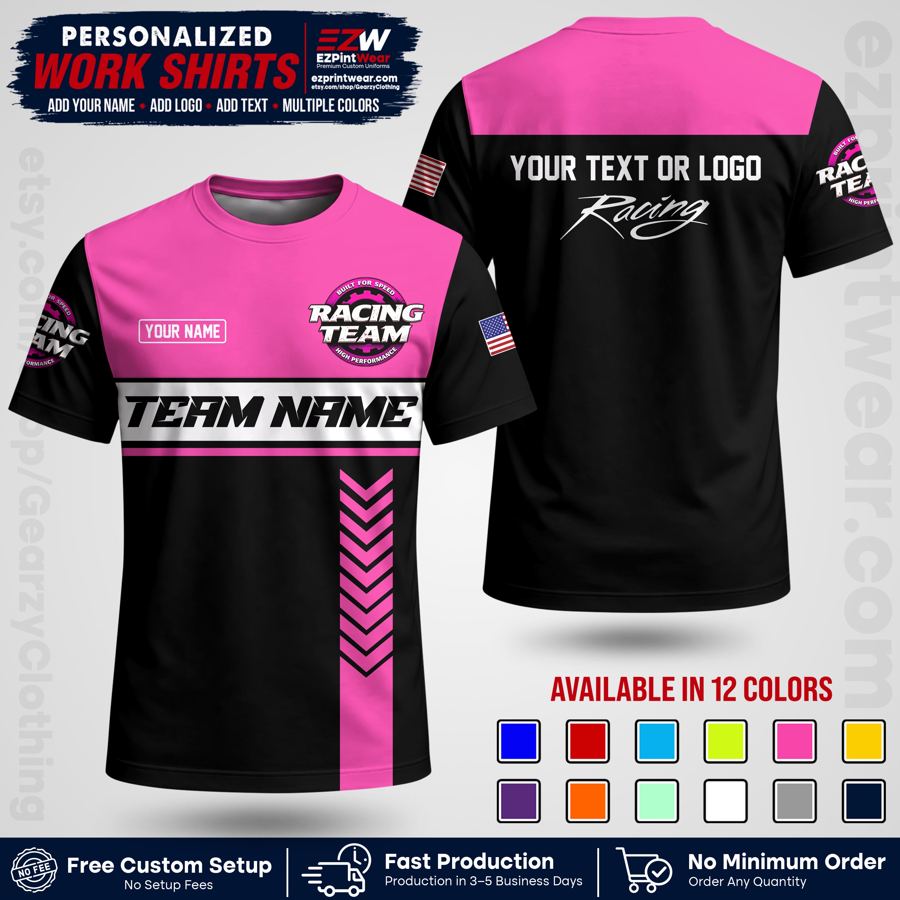 Custom Racing Shirt with Name, Logo & Text | Race Team Uniform | Crew Apparel RC02
