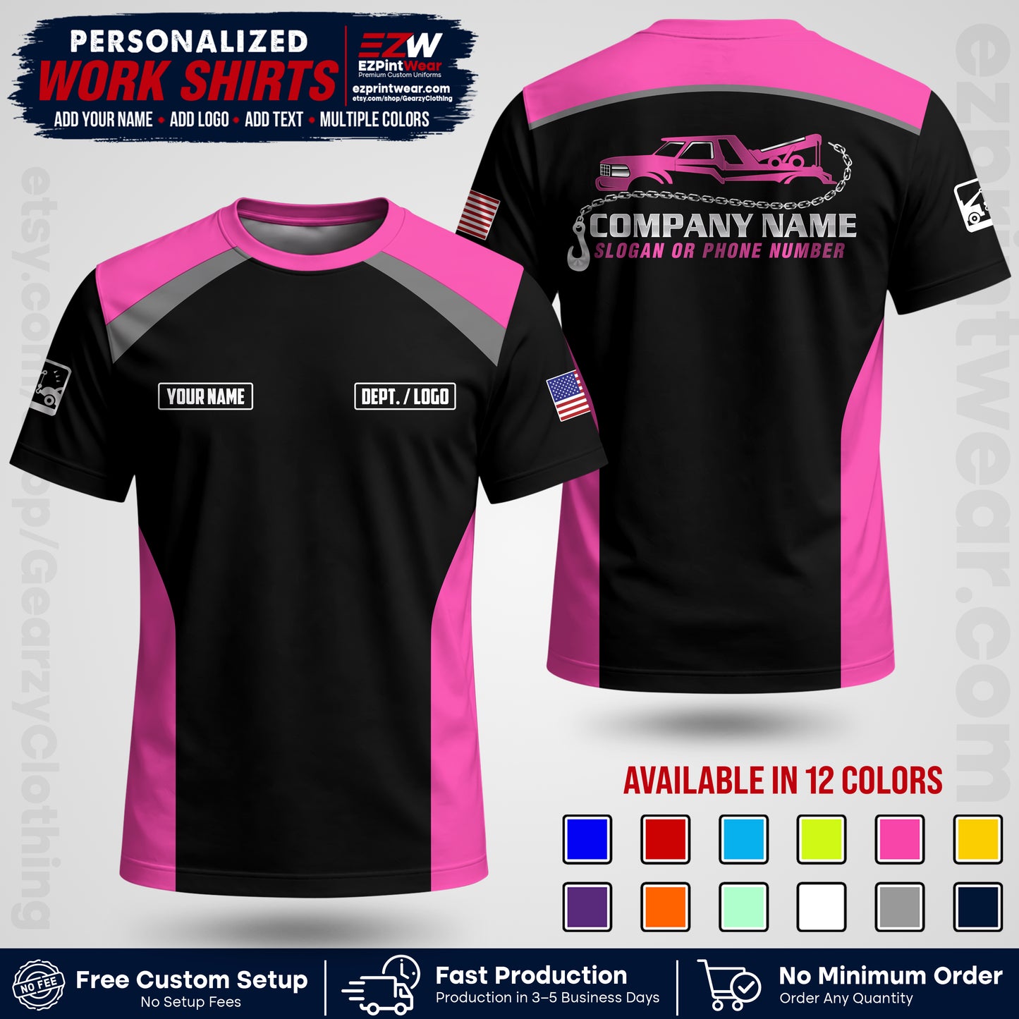 Custom Towing Shirt with Name, Logo & Text | Towing Company Uniform | Workwear TW01
