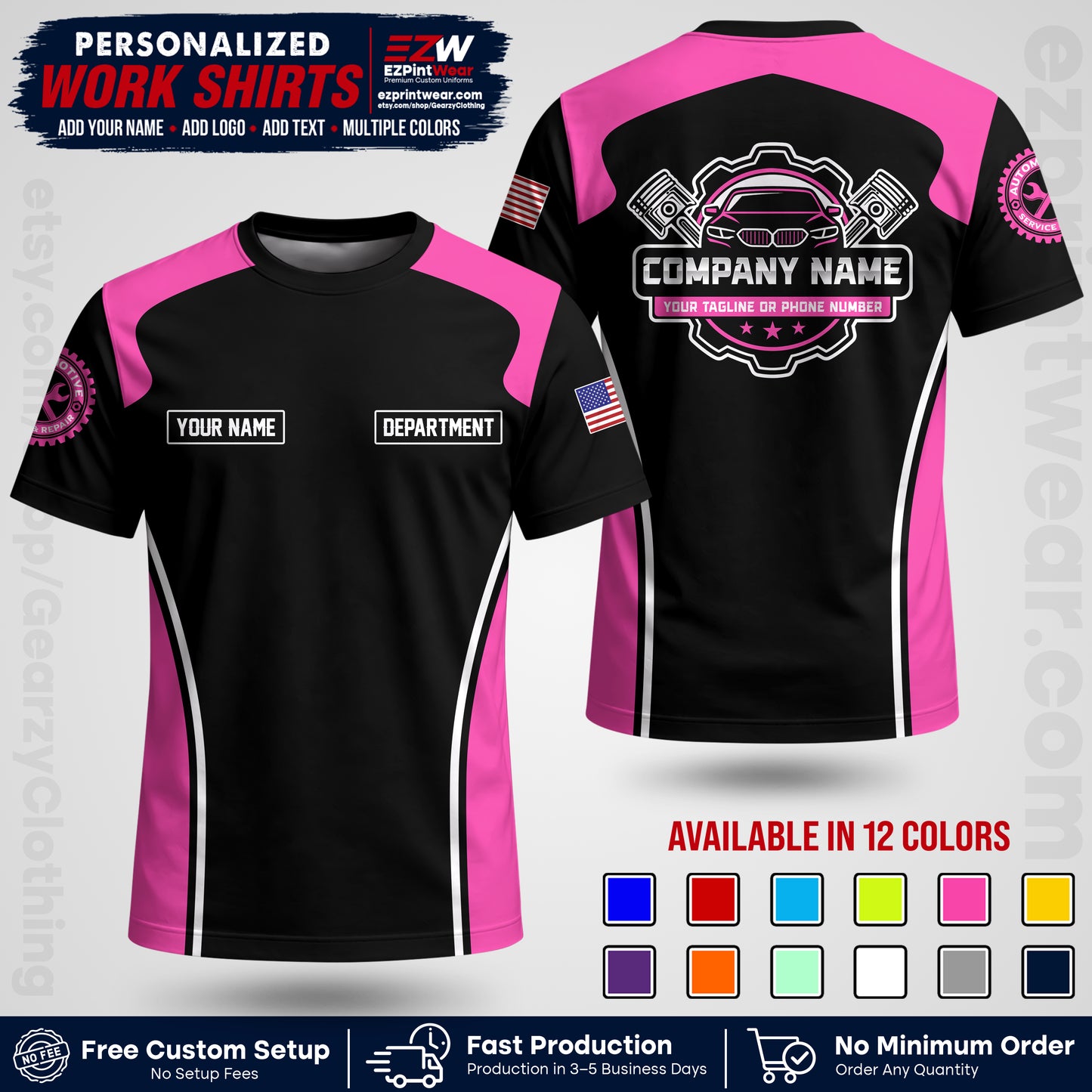 Custom Mechanic Work Shirt with Name, Logo & Text | Auto Shop Uniform | Workwear MCN 10