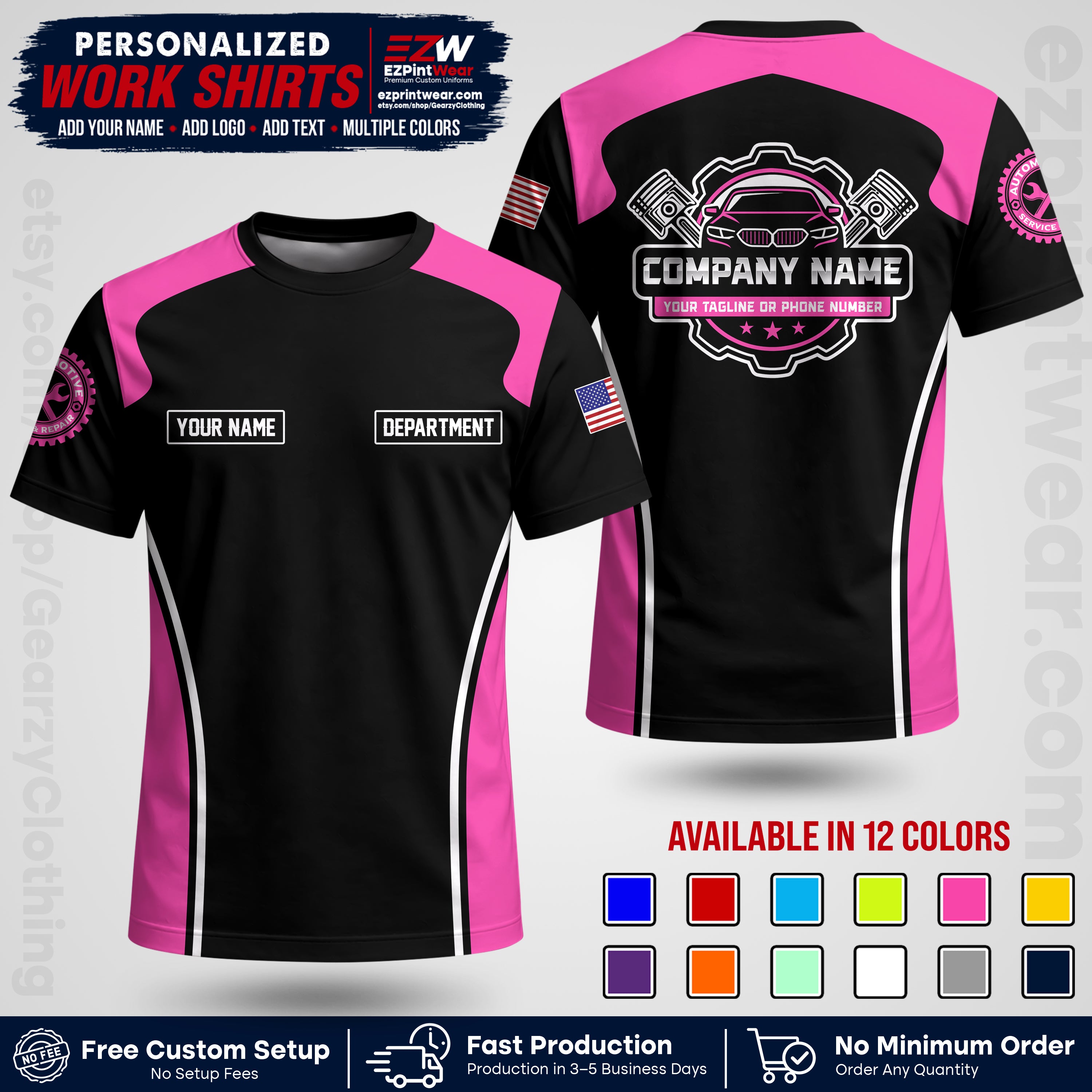 Custom Mechanic Work Shirt with Name, Logo & Text | Auto Shop Uniform | Workwear MCN 10