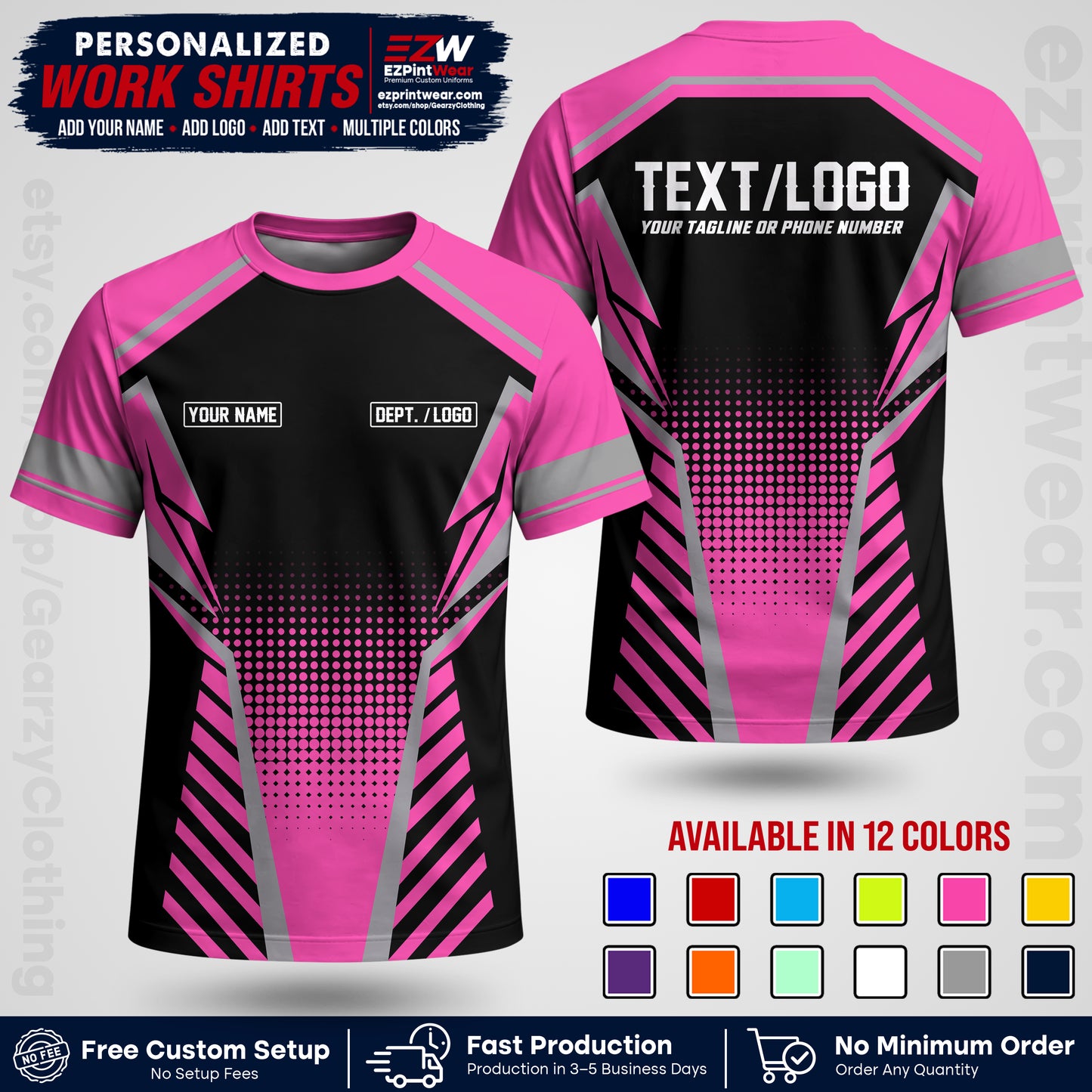Custom All Over Print Work Uniform Shirt with Name, Logo & Text | Custom Hawaiian Shirt | Company Shirt | Employee Uniform UNF13