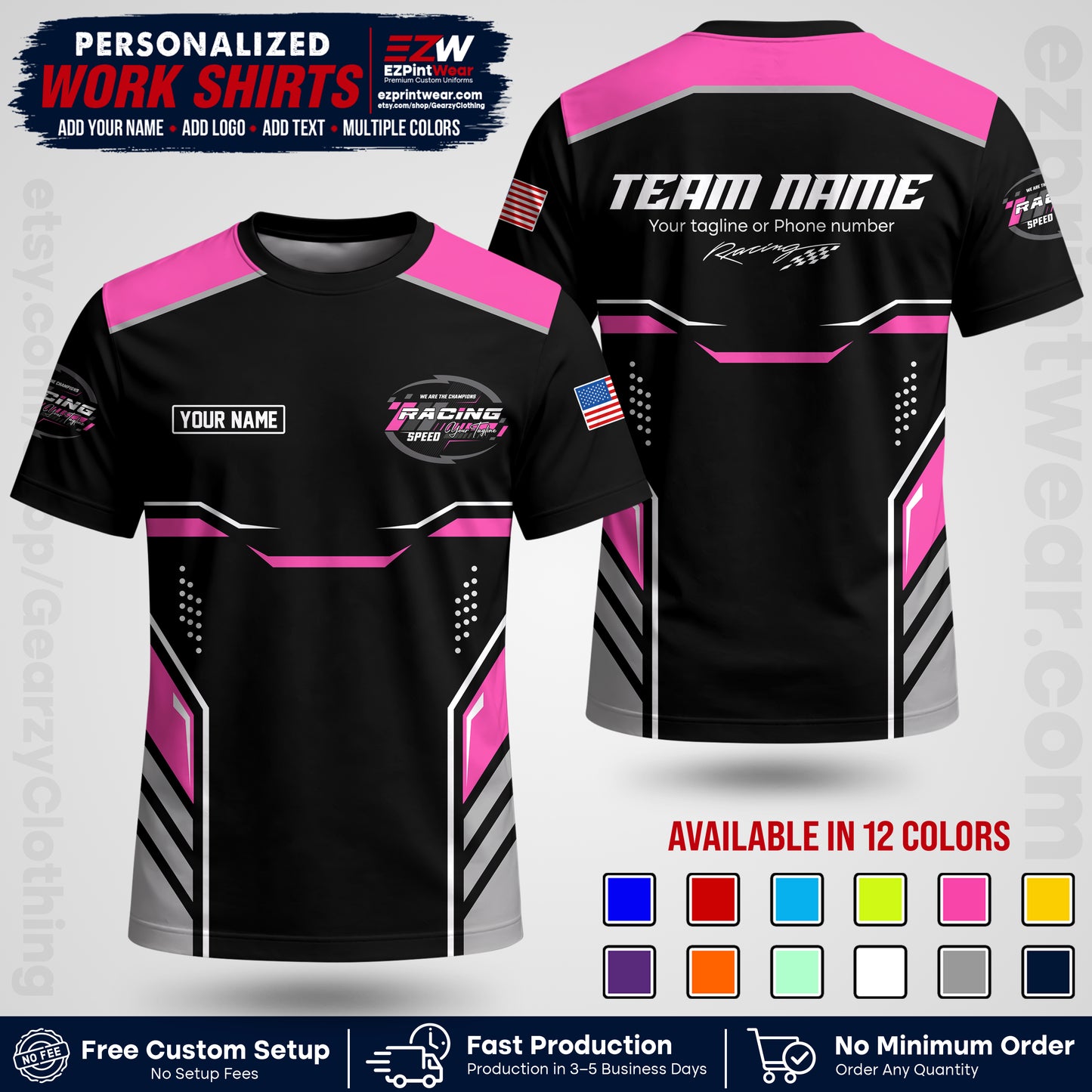 Custom Racing Shirt with Name, Logo & Text | Race Team Uniform | Crew Apparel RC10