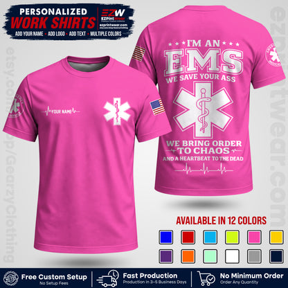 Custom EMS Shirt with Name, Logo & Text | EMS Team Uniform | First Responder Workwear EMSU05