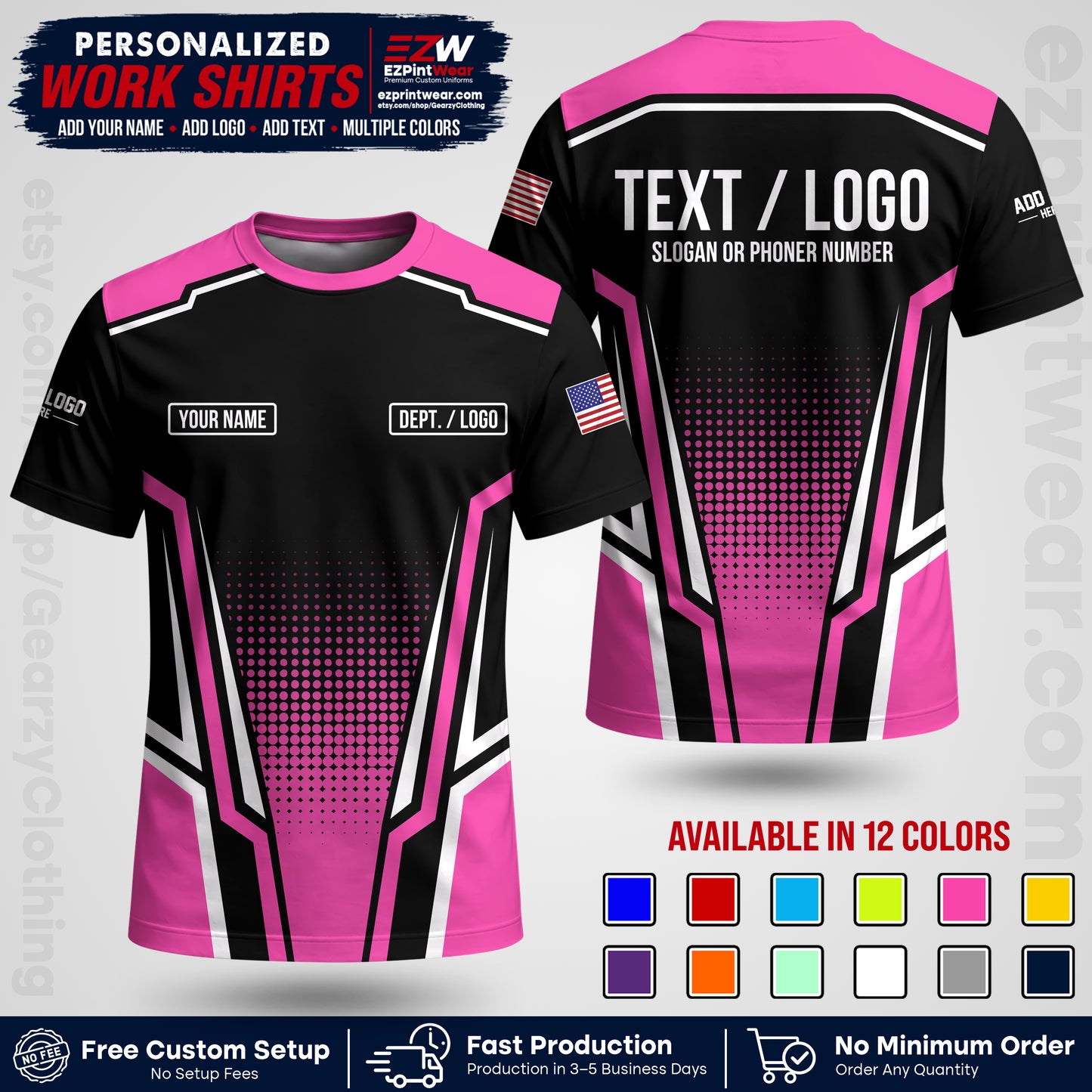 Custom All Over Print Work Uniform Shirt with Name, Logo & Text | Custom Hawaiian Shirt | Company Shirt | Employee Uniform UNF17