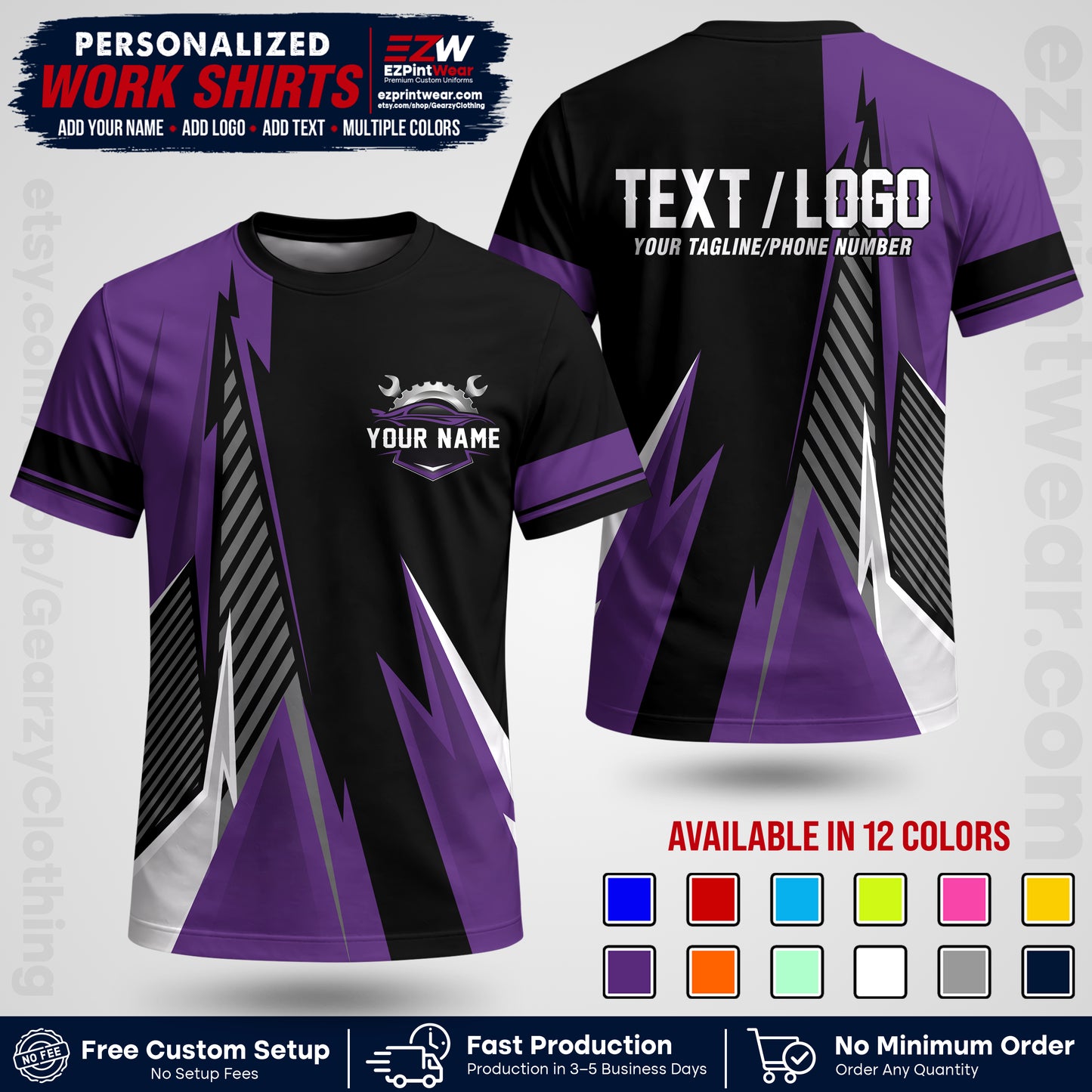 Custom Mechanic Work Shirt with Name, Logo & Text | Auto Shop Uniform | Workwear MCN 01