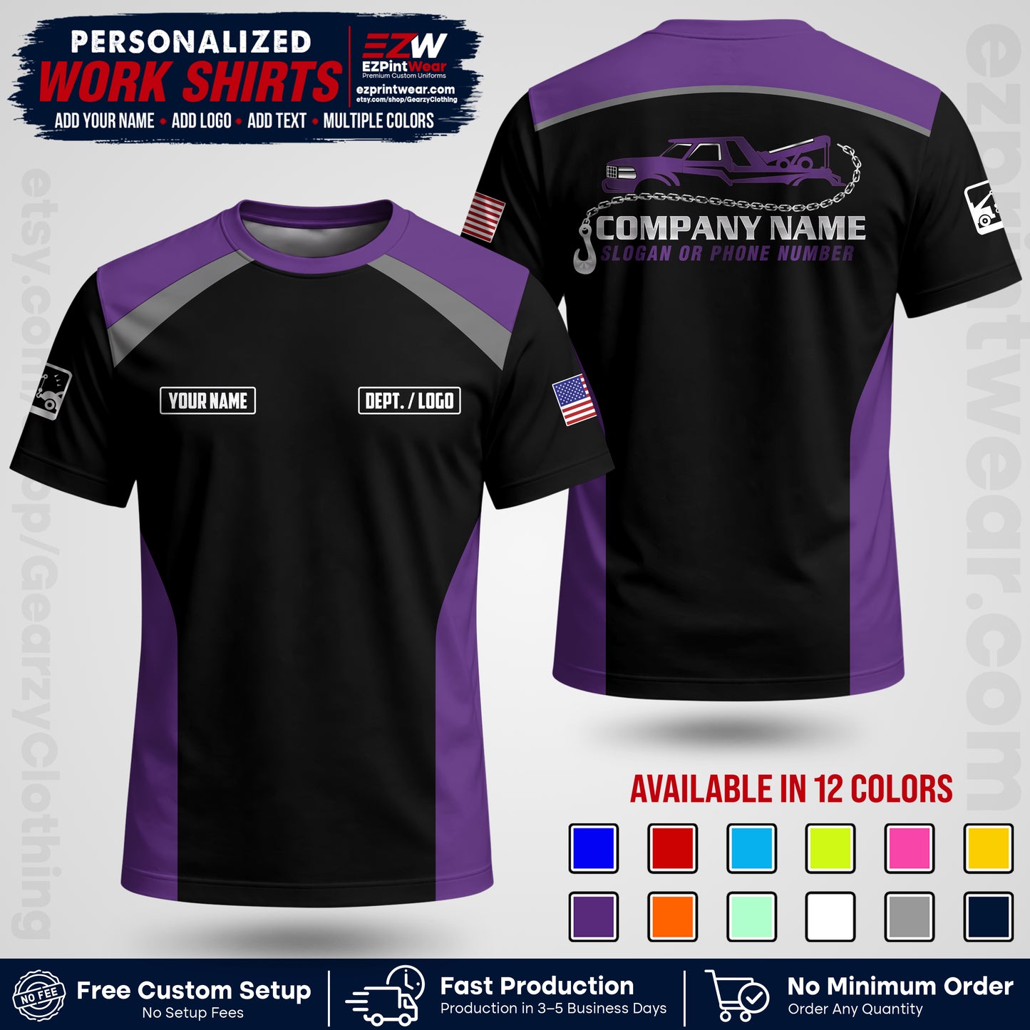 Custom Towing Shirt with Name, Logo & Text | Towing Company Uniform | Workwear TW01