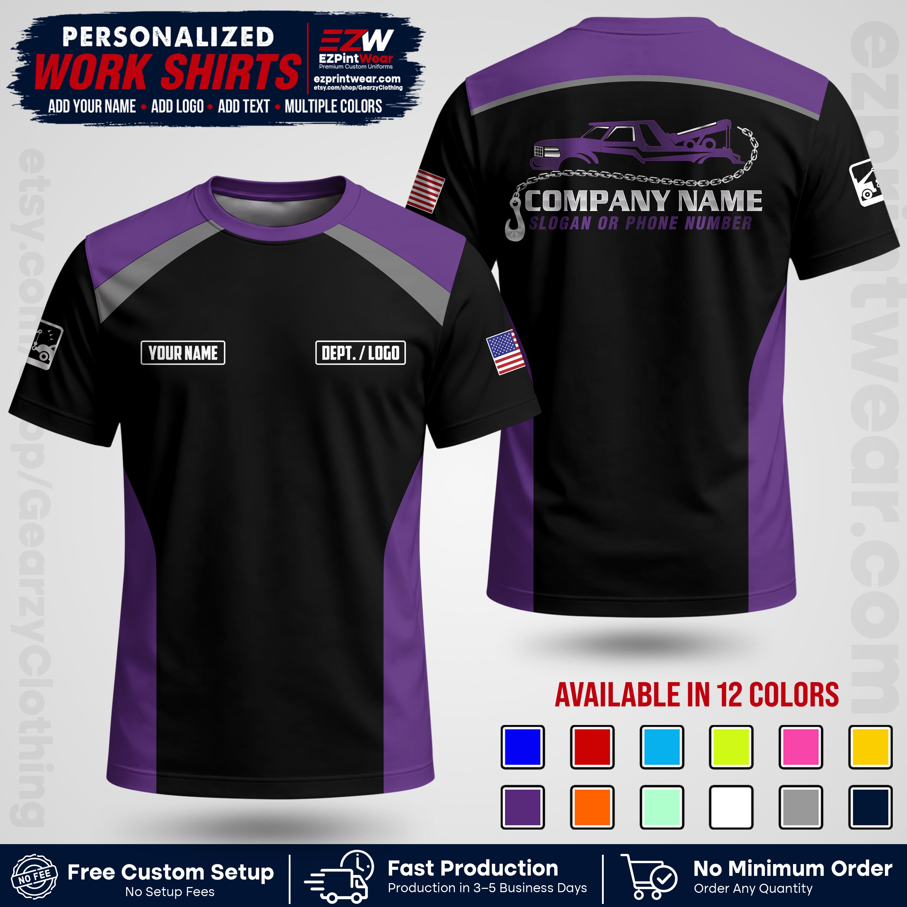 Custom Towing Shirt with Name, Logo & Text | Towing Company Uniform | Workwear TW01