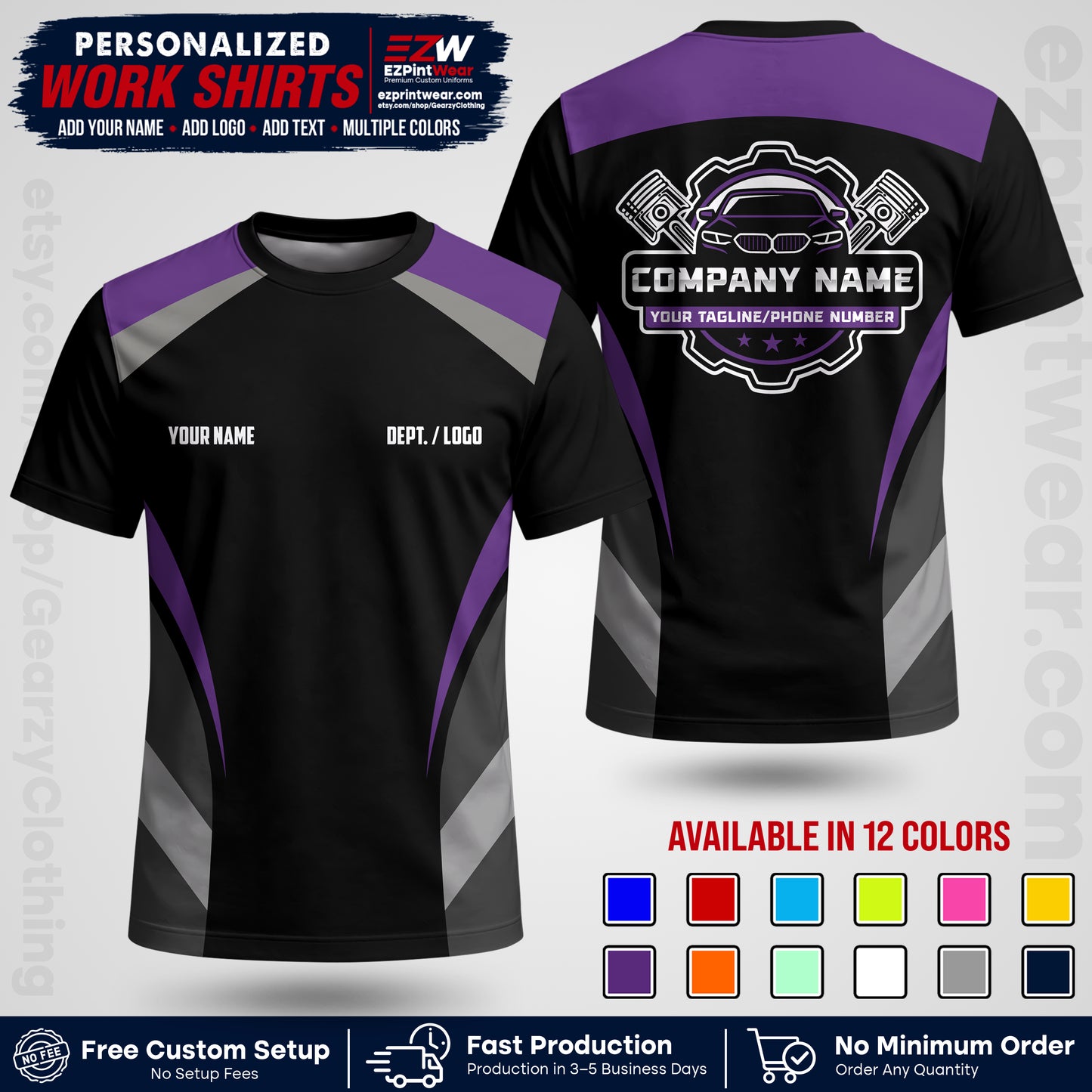 Custom Mechanic Work Shirt with Name, Logo & Text | Auto Shop Uniform | Workwear MCN 05