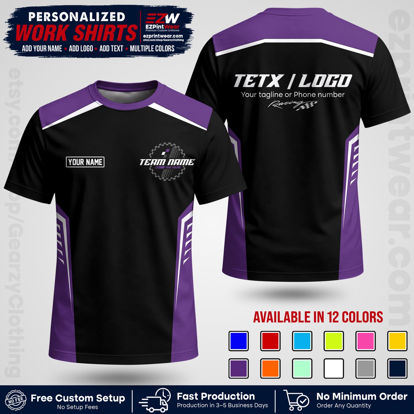 Custom Racing Shirt with Name, Logo & Text | Race Team Uniform | Crew Apparel RC07