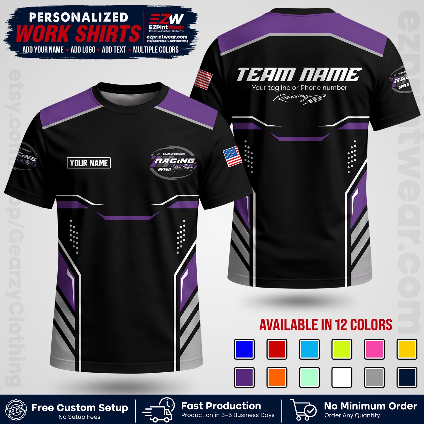 Custom Racing Shirt with Name, Logo & Text | Race Team Uniform | Crew Apparel RC10
