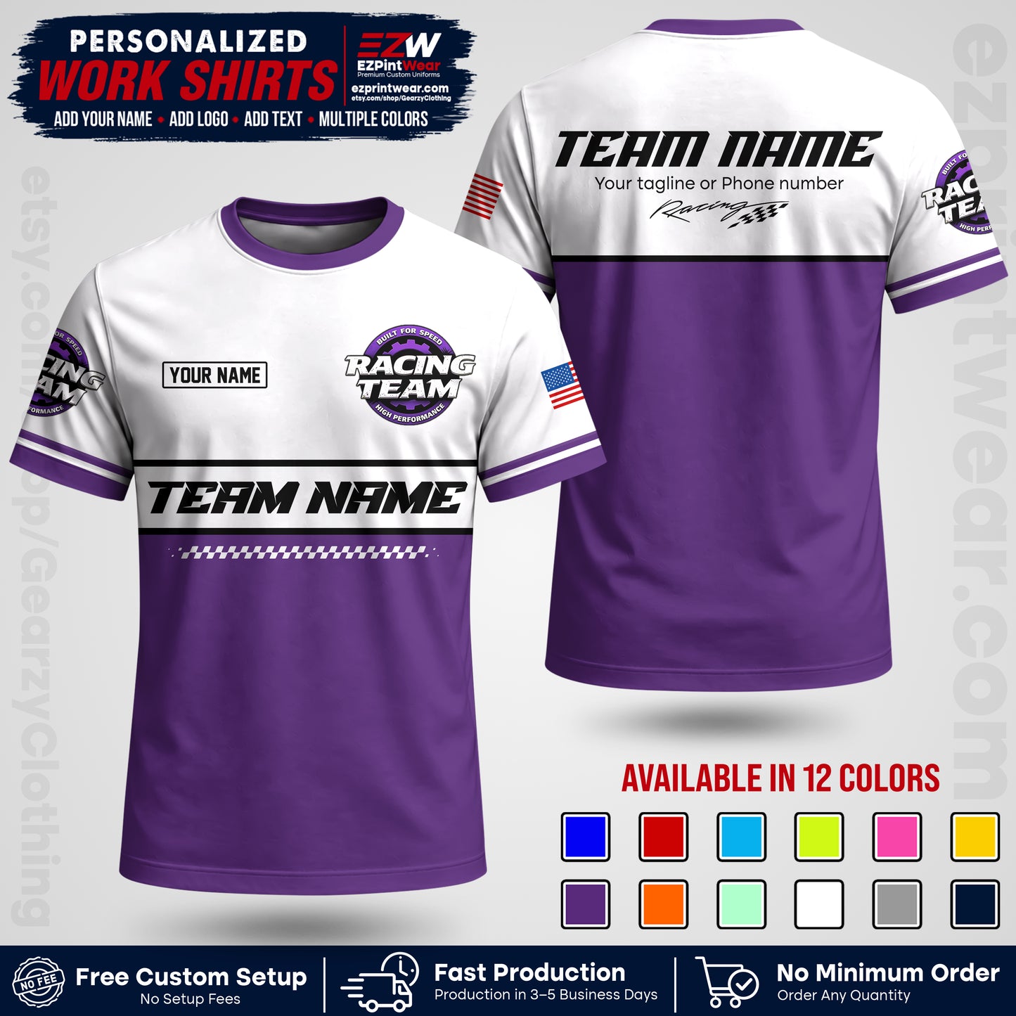 Custom Racing Shirt with Name, Logo & Text | Race Team Uniform | Crew Apparel RC12