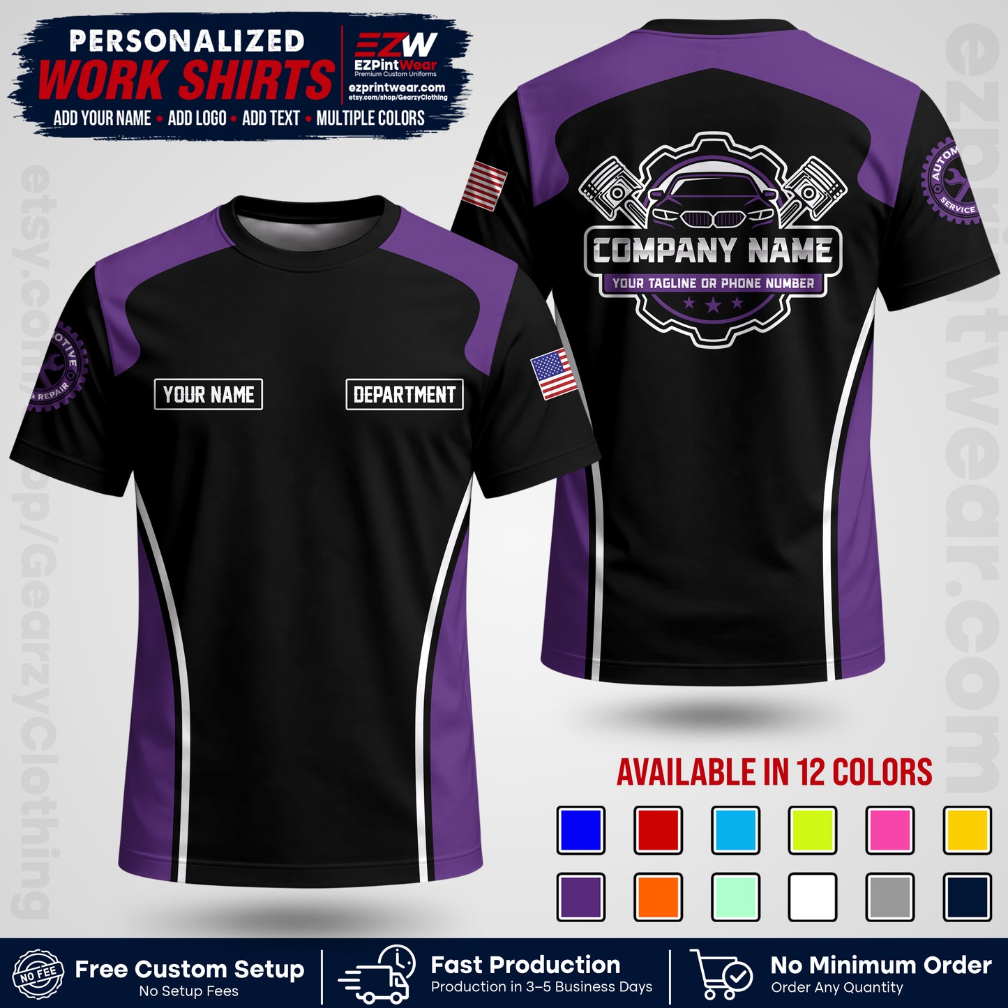 Custom Mechanic Work Shirt with Name, Logo & Text | Auto Shop Uniform | Workwear MCN 10