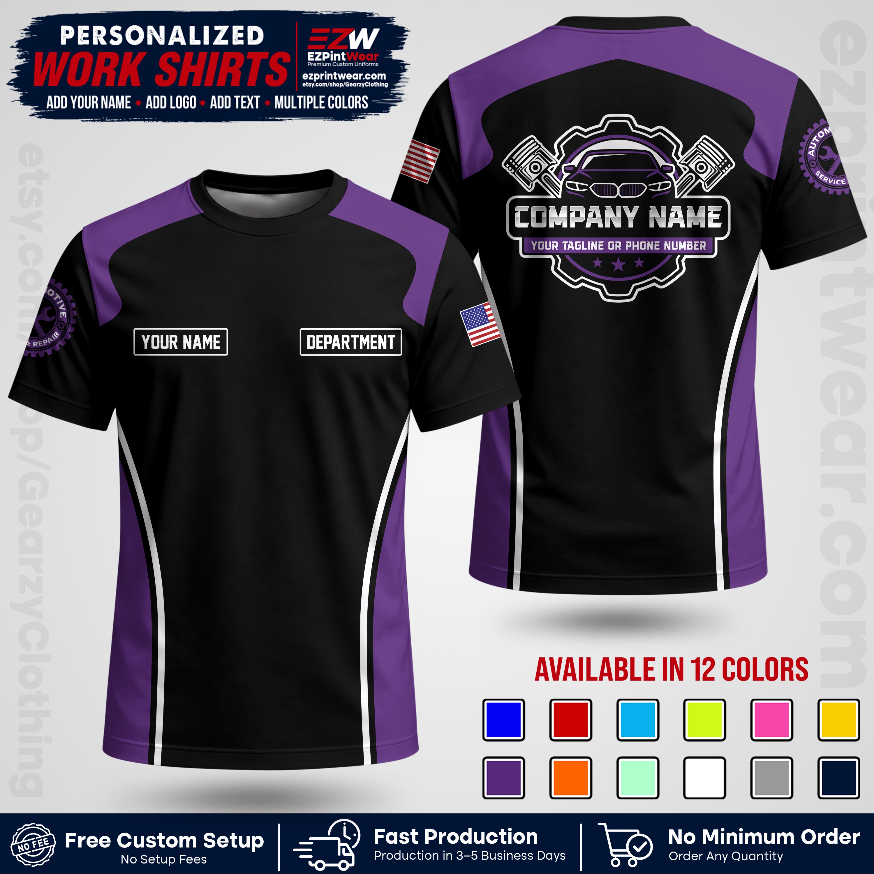 Custom Mechanic Work Shirt with Name, Logo & Text | Auto Shop Uniform | Workwear MCN 10