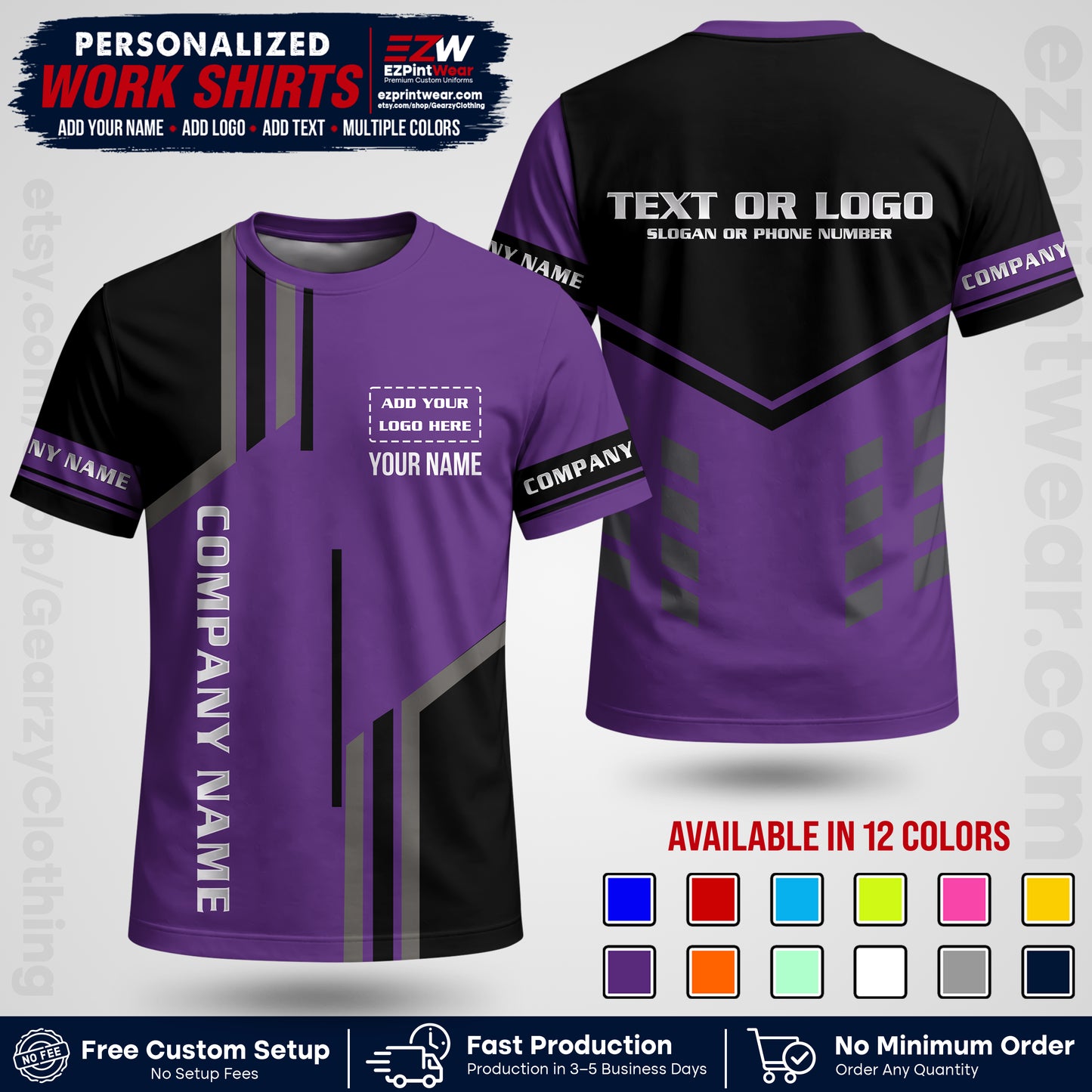 Custom All Over Print Work Uniform Shirt with Name, Logo & Text | Custom Hawaiian Shirt | Company Shirt | Employee Uniform UNF10