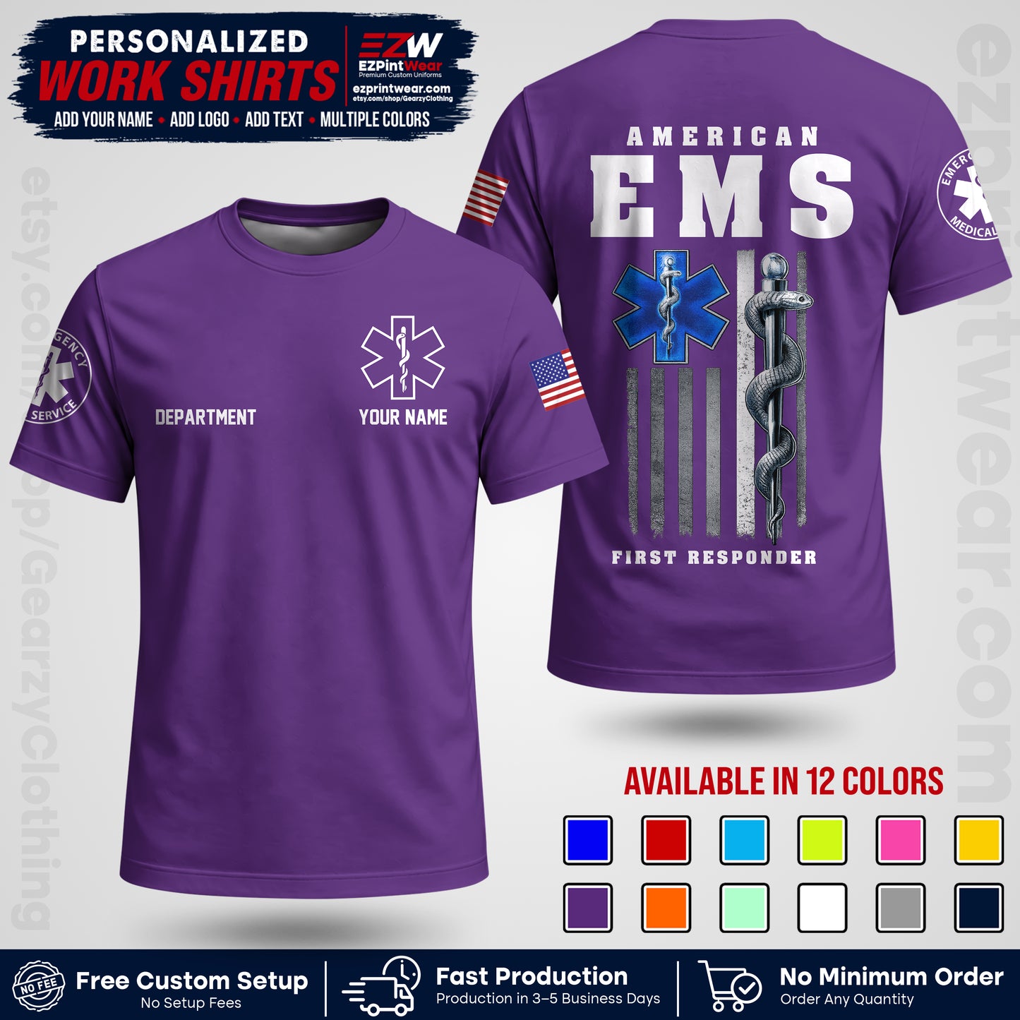 Custom EMS Shirt with Name, Logo & Text | EMS Team Uniform | First Responder Workwear EMSU03
