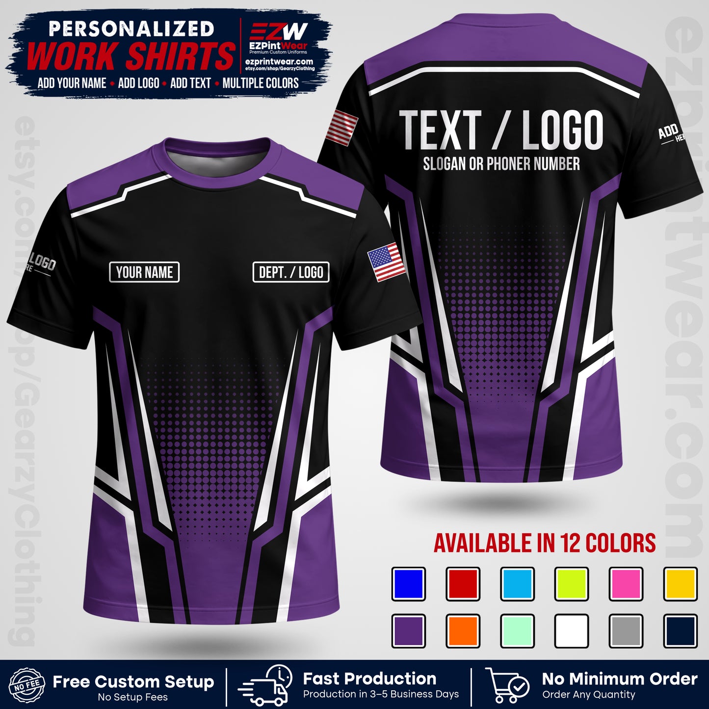 Custom All Over Print Work Uniform Shirt with Name, Logo & Text | Custom Hawaiian Shirt | Company Shirt | Employee Uniform UNF17