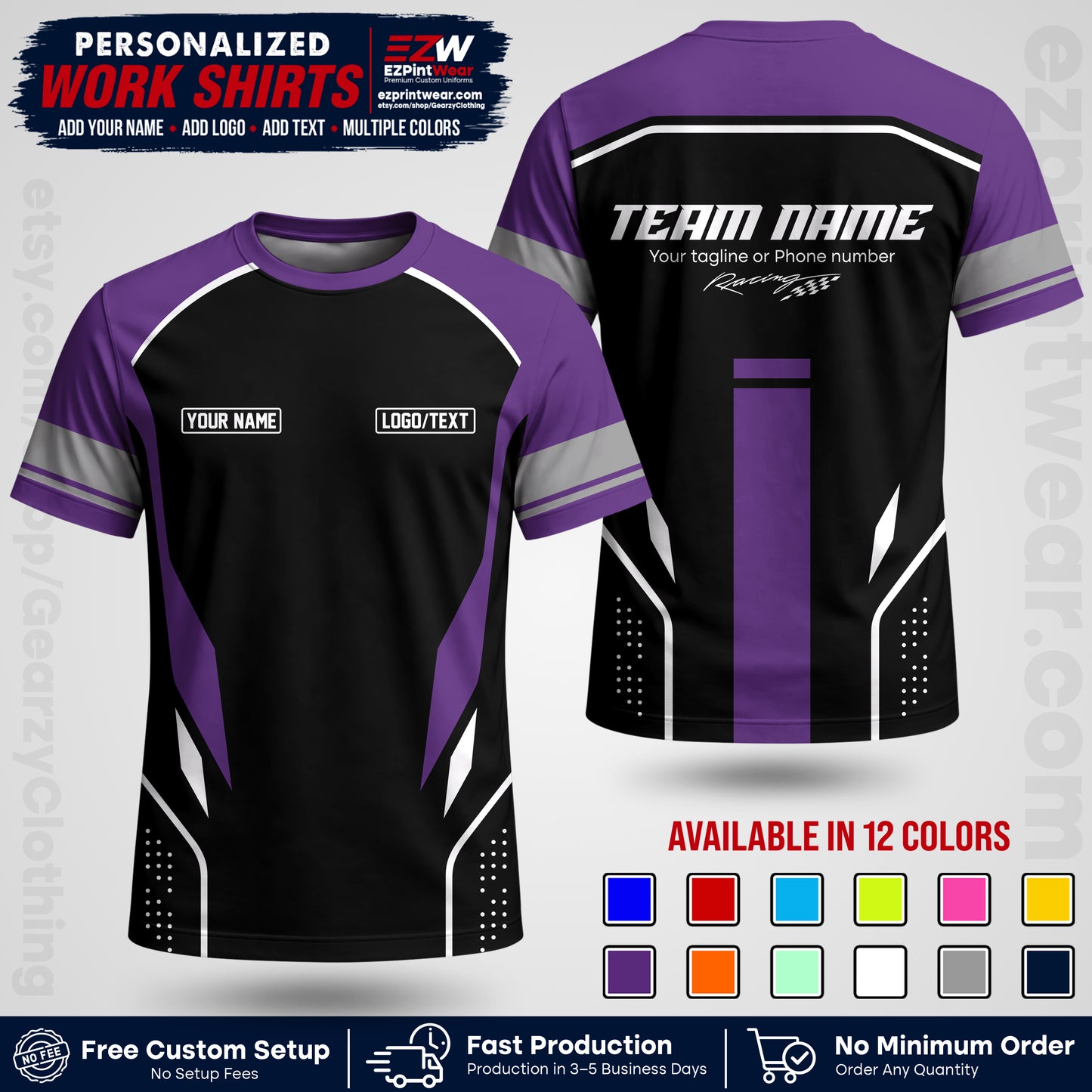Custom Racing Shirt with Name, Logo & Text | Race Team Uniform | Crew Apparel RC06