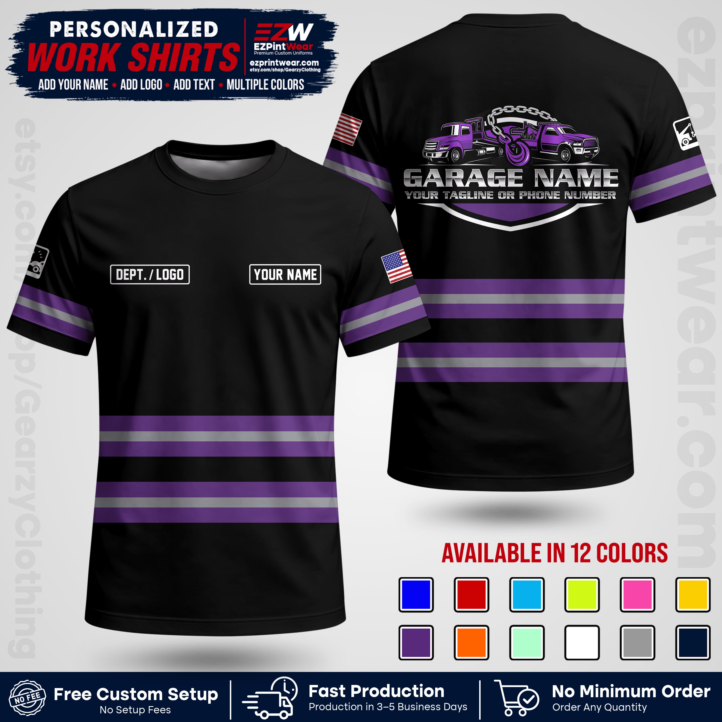 Custom Towing Workwear Uniform | Personalized Tow Truck Shirt | Non-Reflective Safety Stripe Apparel | Custom Towing Shirt | Tow Truck Apparel TW03