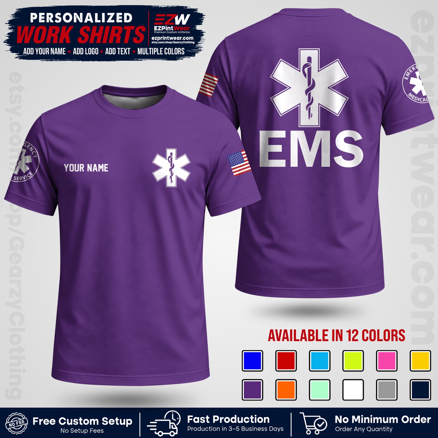 Custom EMS Shirt with Name, Logo & Text | EMS Team Uniform | First Responder Workwear EMSU02