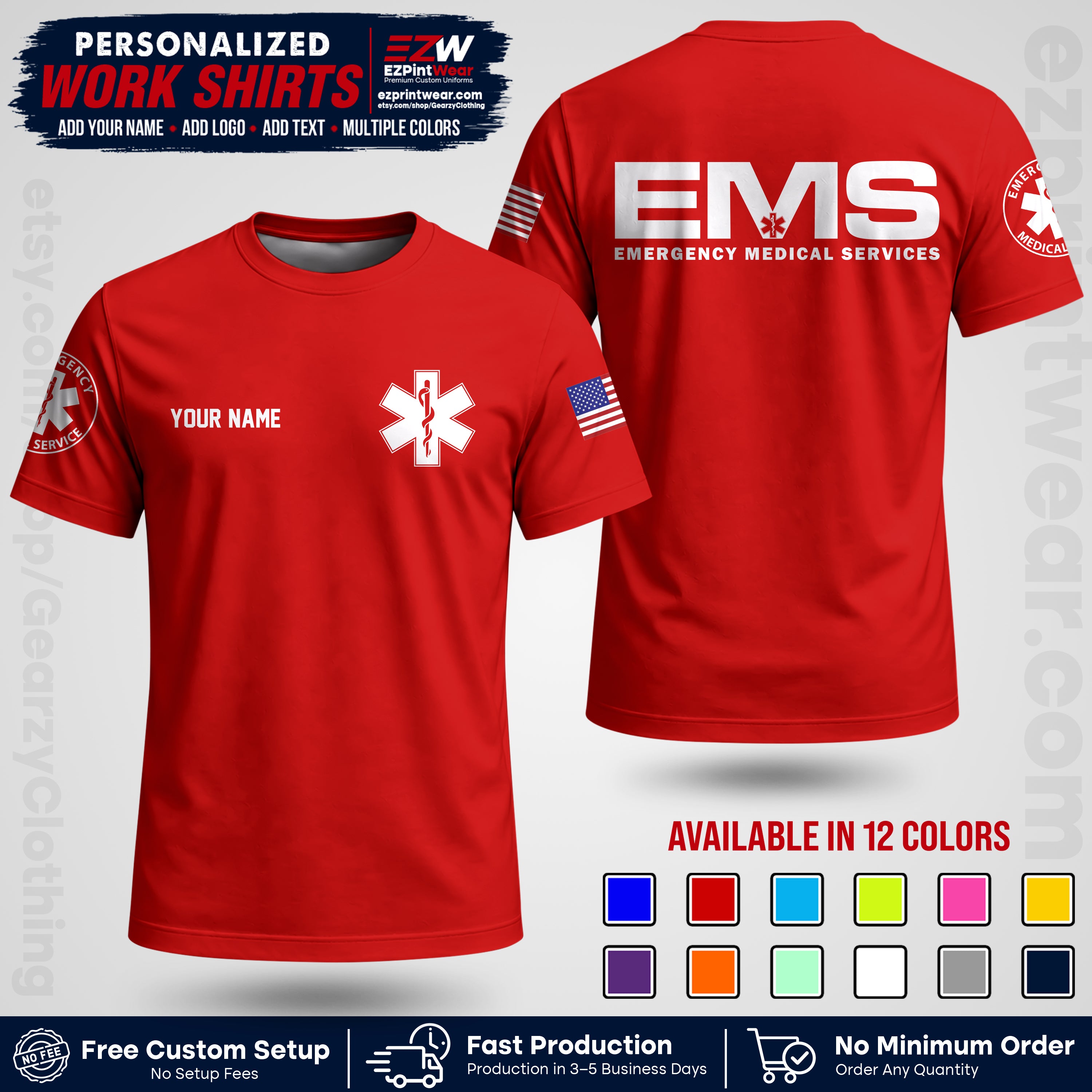 Custom EMS Shirt with Name, Logo & Text | EMS Team Uniform | First Responder Workwear EMSU01