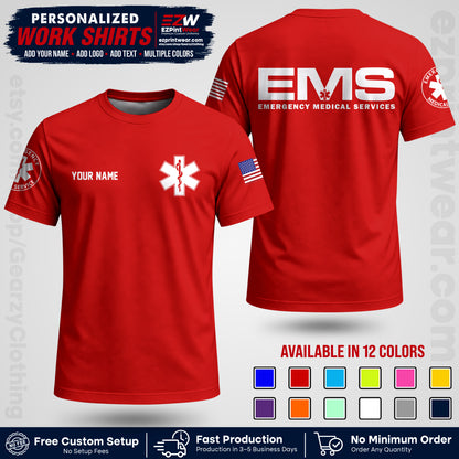 Custom EMS Shirt with Name, Logo & Text | EMS Team Uniform | First Responder Workwear EMSU01