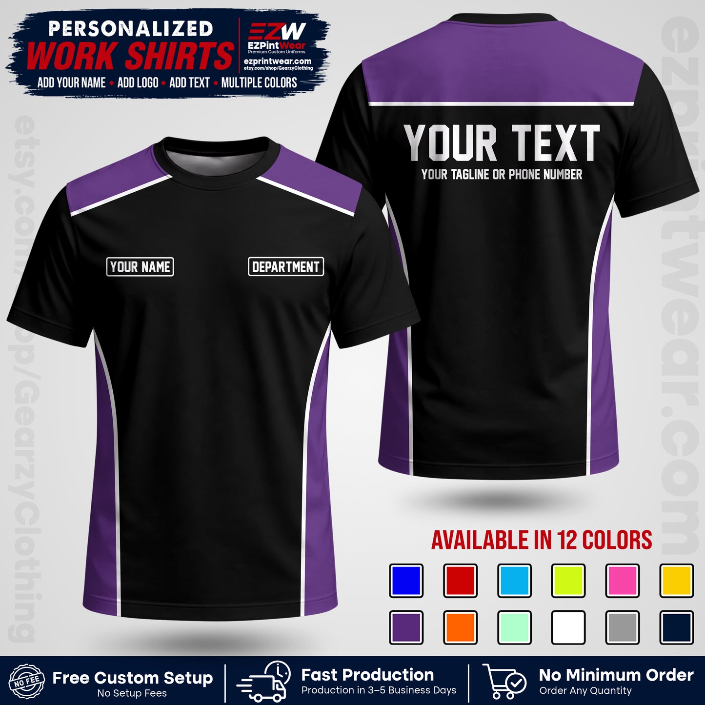 Custom All Over Print Work Uniform Shirt with Name, Logo & Text | Custom Hawaiian Shirt | Company Shirt | Employee Uniform UNF12