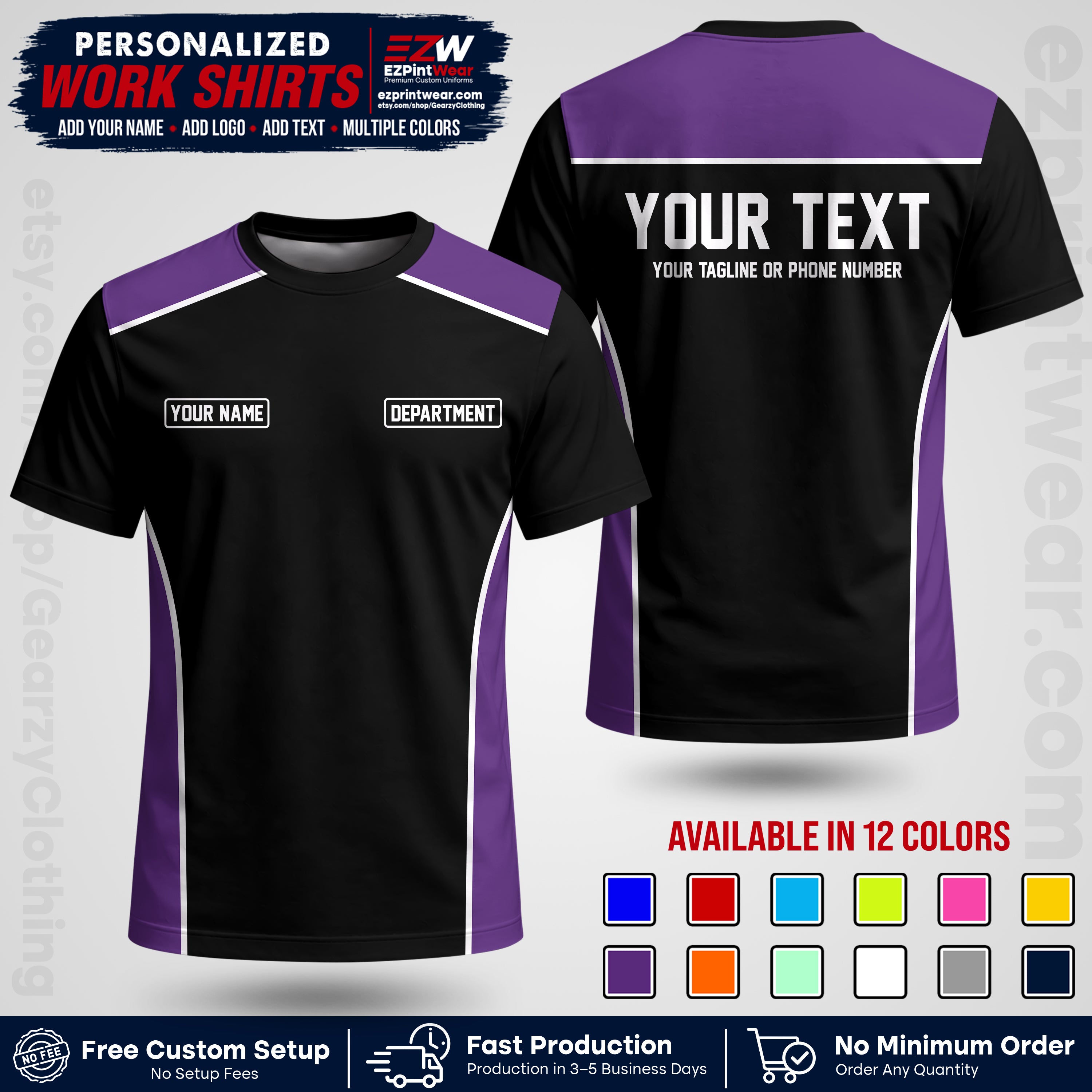Custom All Over Print Work Uniform Shirt with Name, Logo & Text | Custom Hawaiian Shirt | Company Shirt | Employee Uniform UNF12