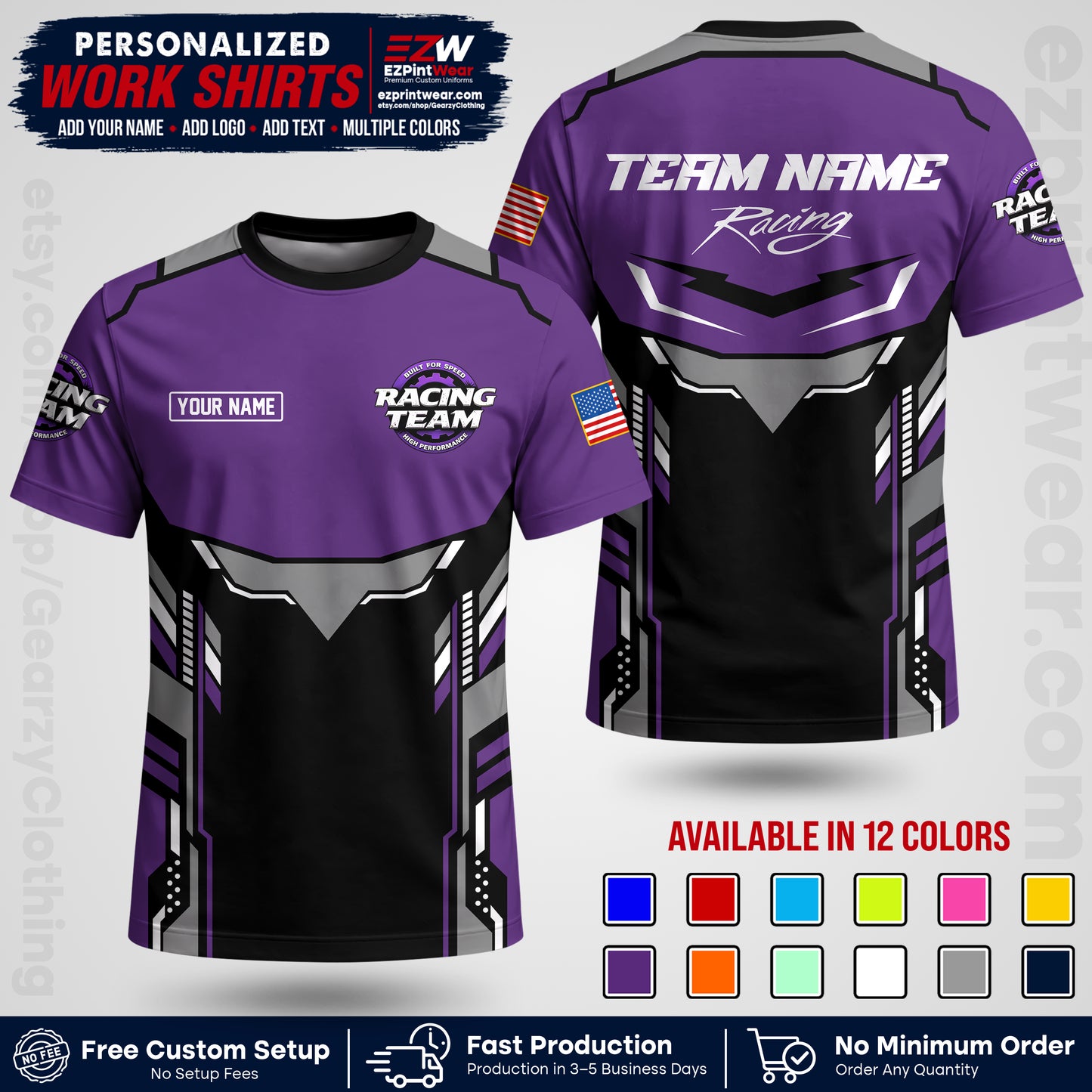 Custom Racing Shirt with Name, Logo & Text | Race Team Uniform | Crew Apparel RC11