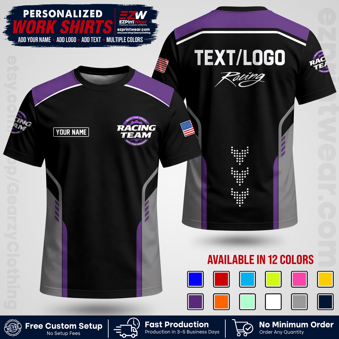 Custom Racing Shirt with Name, Logo & Text | Race Team Uniform | Crew Apparel RC09