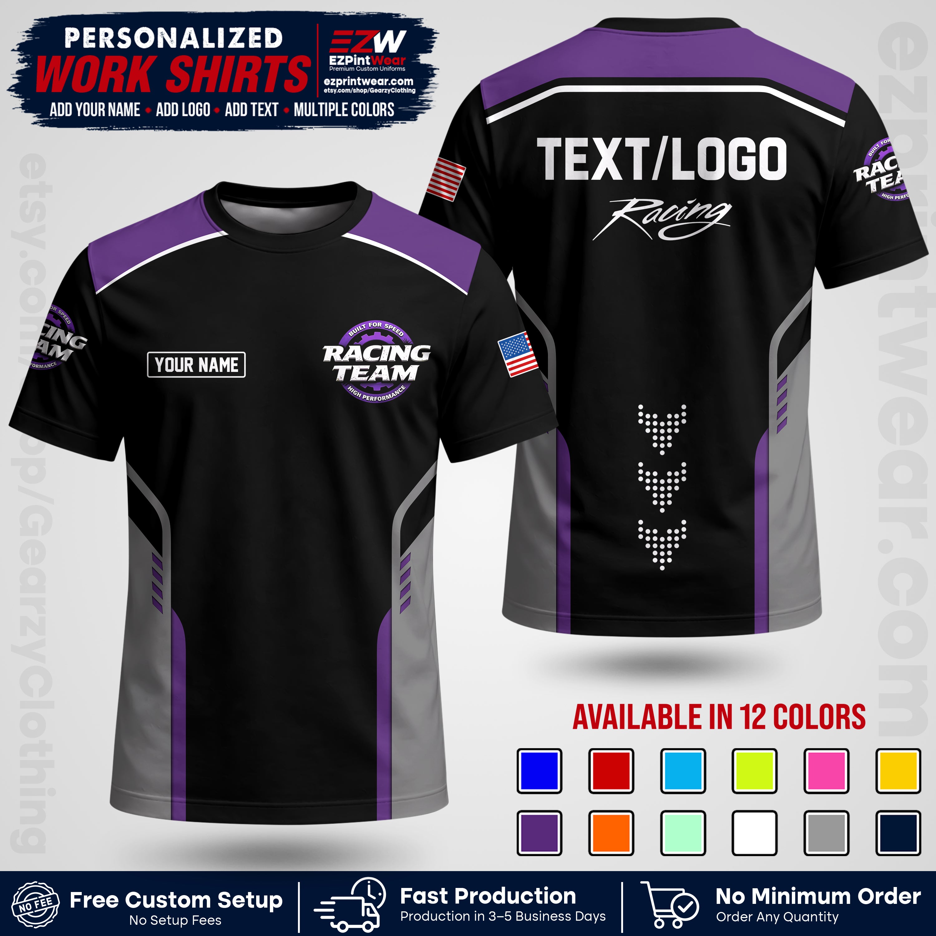 Custom Racing Shirt with Name, Logo & Text | Race Team Uniform | Crew Apparel RC09