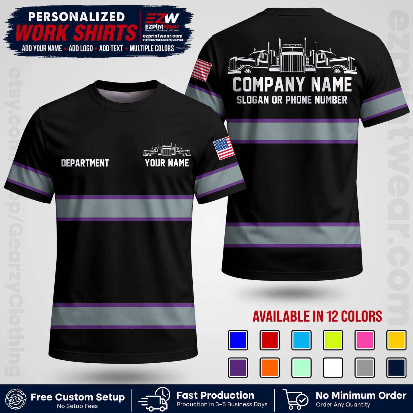 Personalized Truck Driver Workwear Uniform | Custom Safety Stripe Apparel | Non-Reflective Reflective Style Design TW04