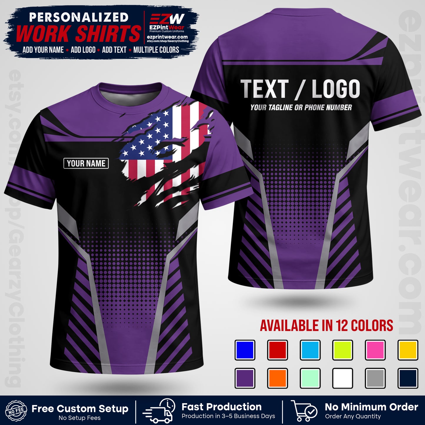 Custom All Over Print Work Uniform Shirt with Name, Logo & Text | Custom Hawaiian Shirt | Company Shirt | Employee Uniform UNF07