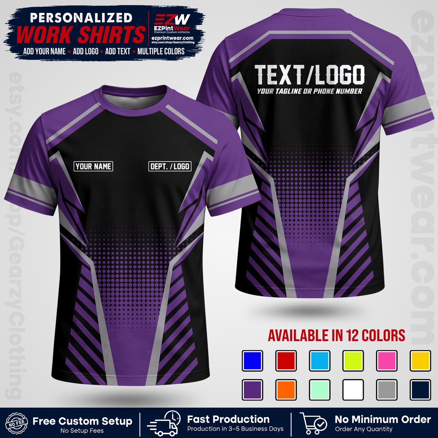 Custom All Over Print Work Uniform Shirt with Name, Logo & Text | Custom Hawaiian Shirt | Company Shirt | Employee Uniform UNF13