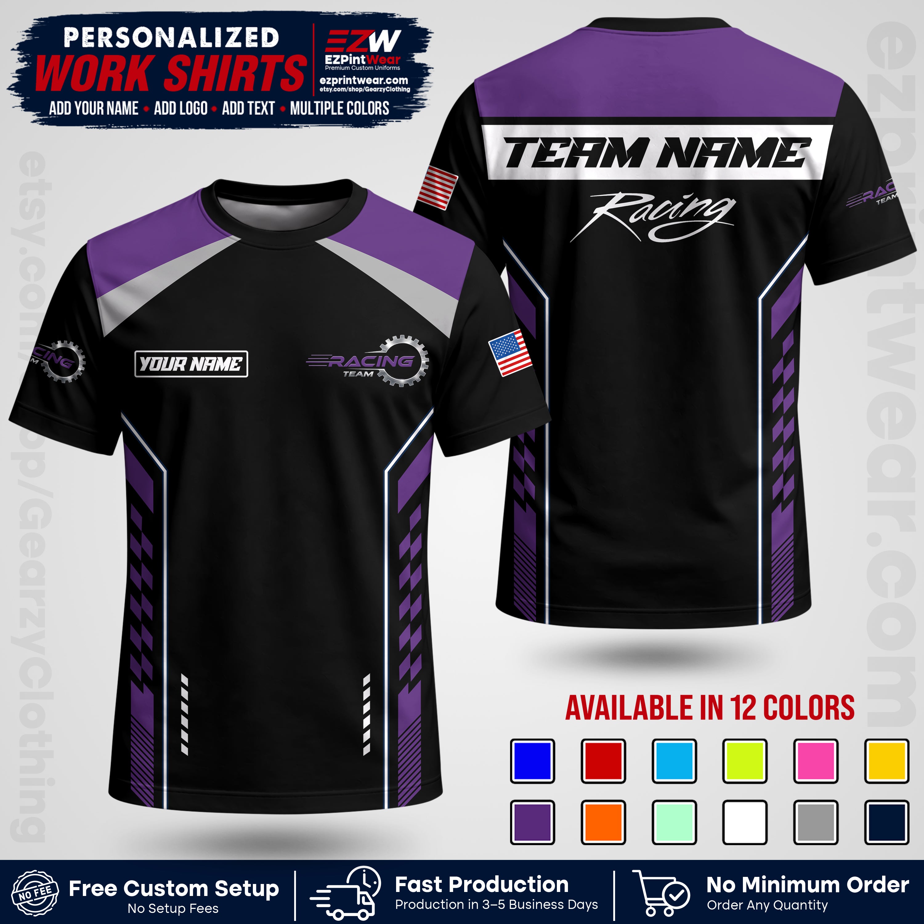 Custom Racing Shirt with Name, Logo & Text | Race Team Uniform | Crew Apparel RC13