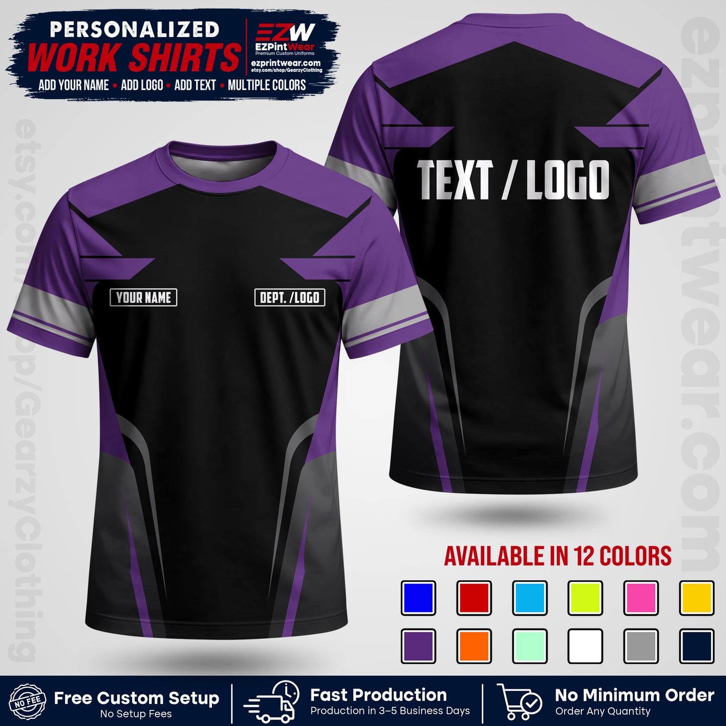 Custom All Over Print Work Uniform Shirt with Name, Logo & Text | Custom Hawaiian Shirt | Company Shirt | Employee Uniform UNF01