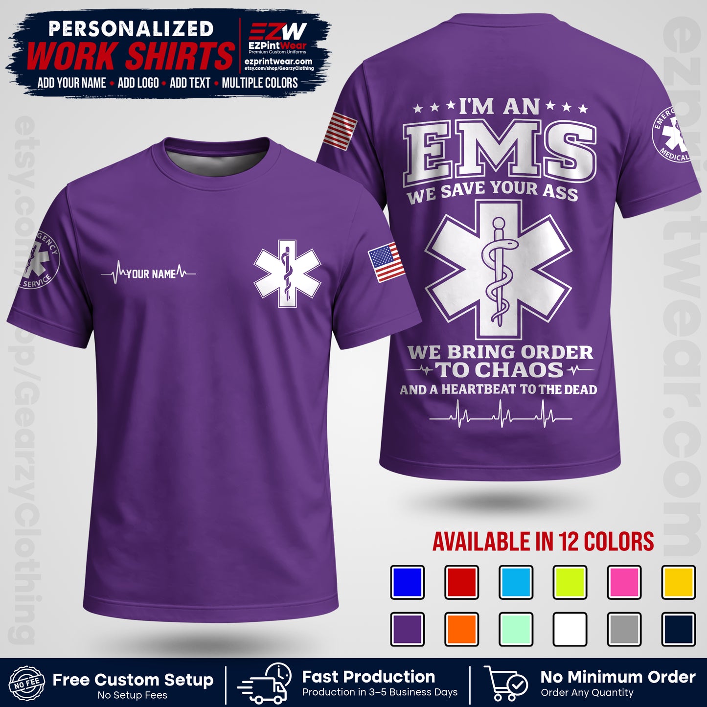 Custom EMS Shirt with Name, Logo & Text | EMS Team Uniform | First Responder Workwear EMSU05